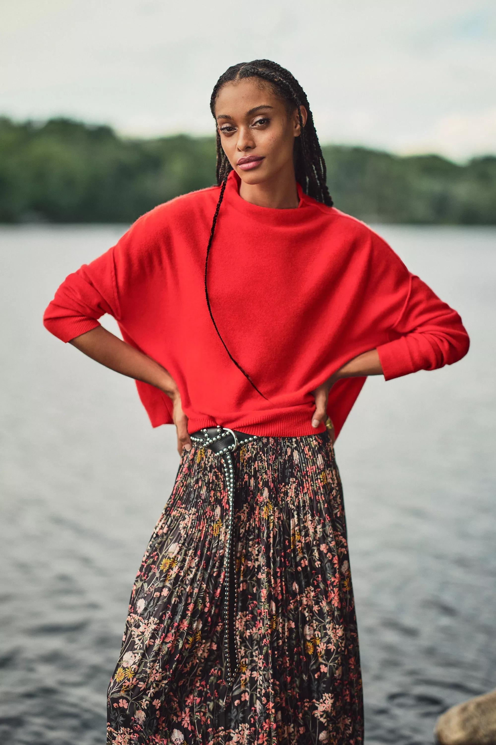 By Pilcro Cashmere Mock Neck Jumper, Red, A501_0069, large image number 8