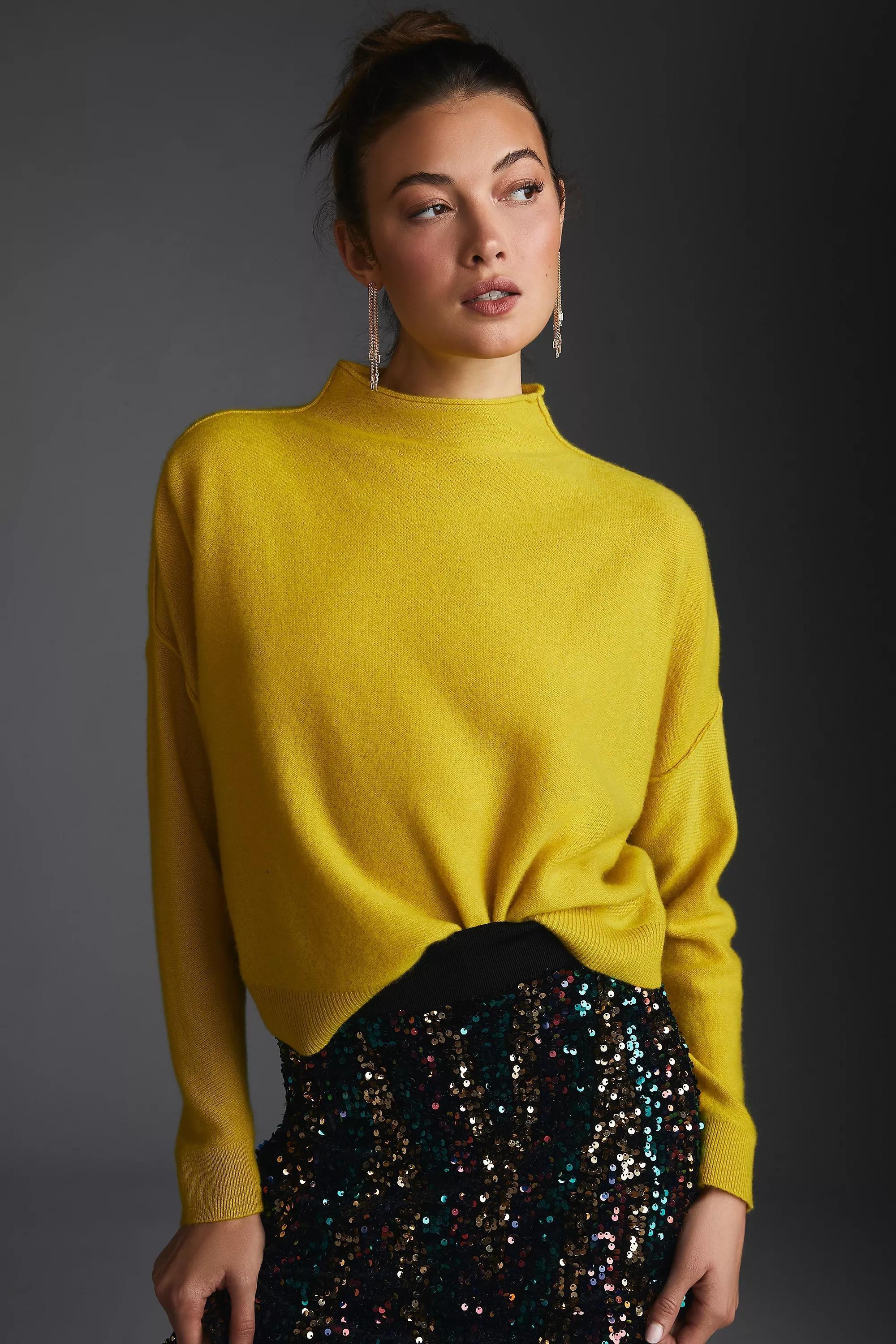 The Alani Cashmere Mock-Neck Sweater, Yellow, , large image number 0