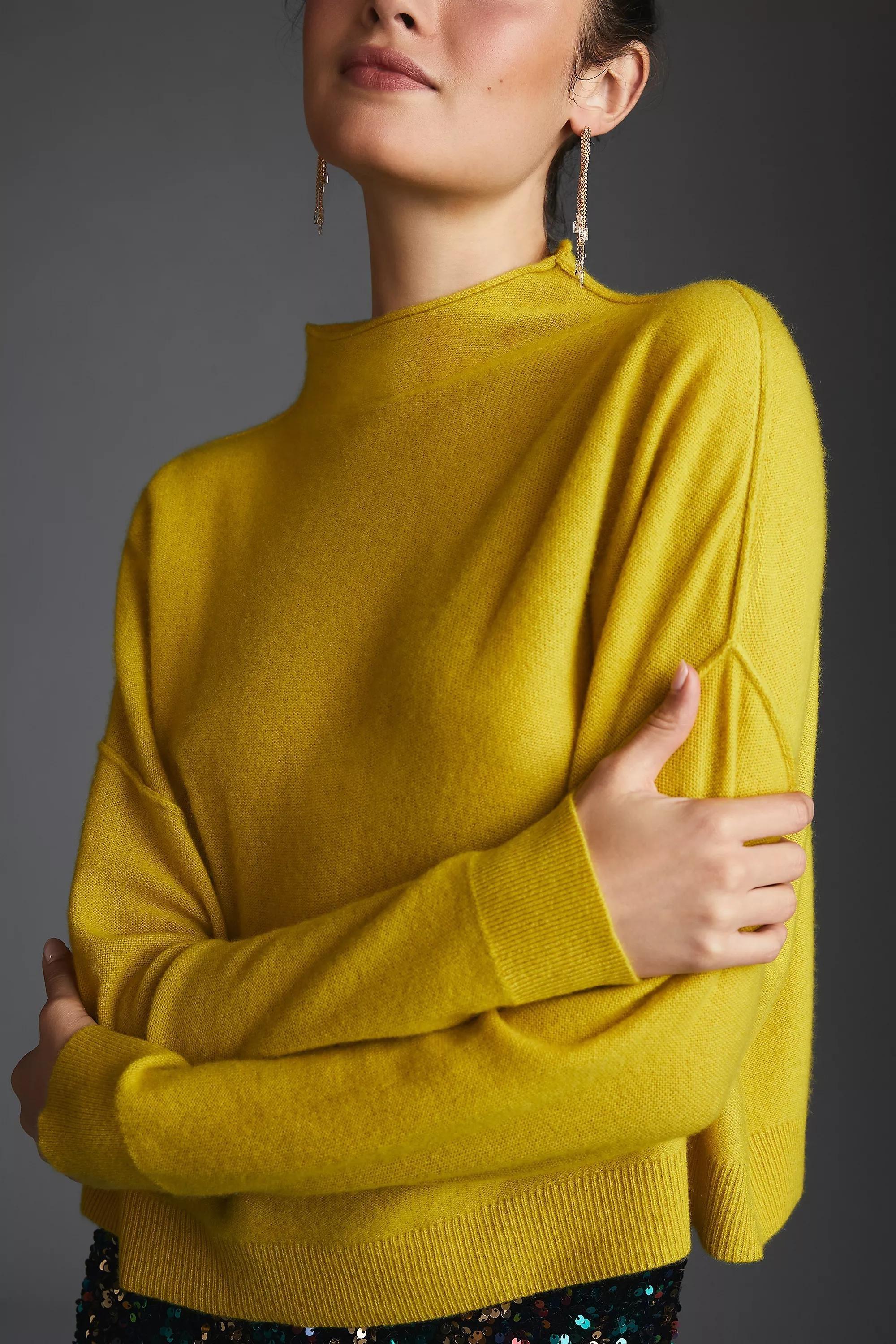 The Alani Cashmere Mock-Neck Sweater, Yellow, , large image number 1