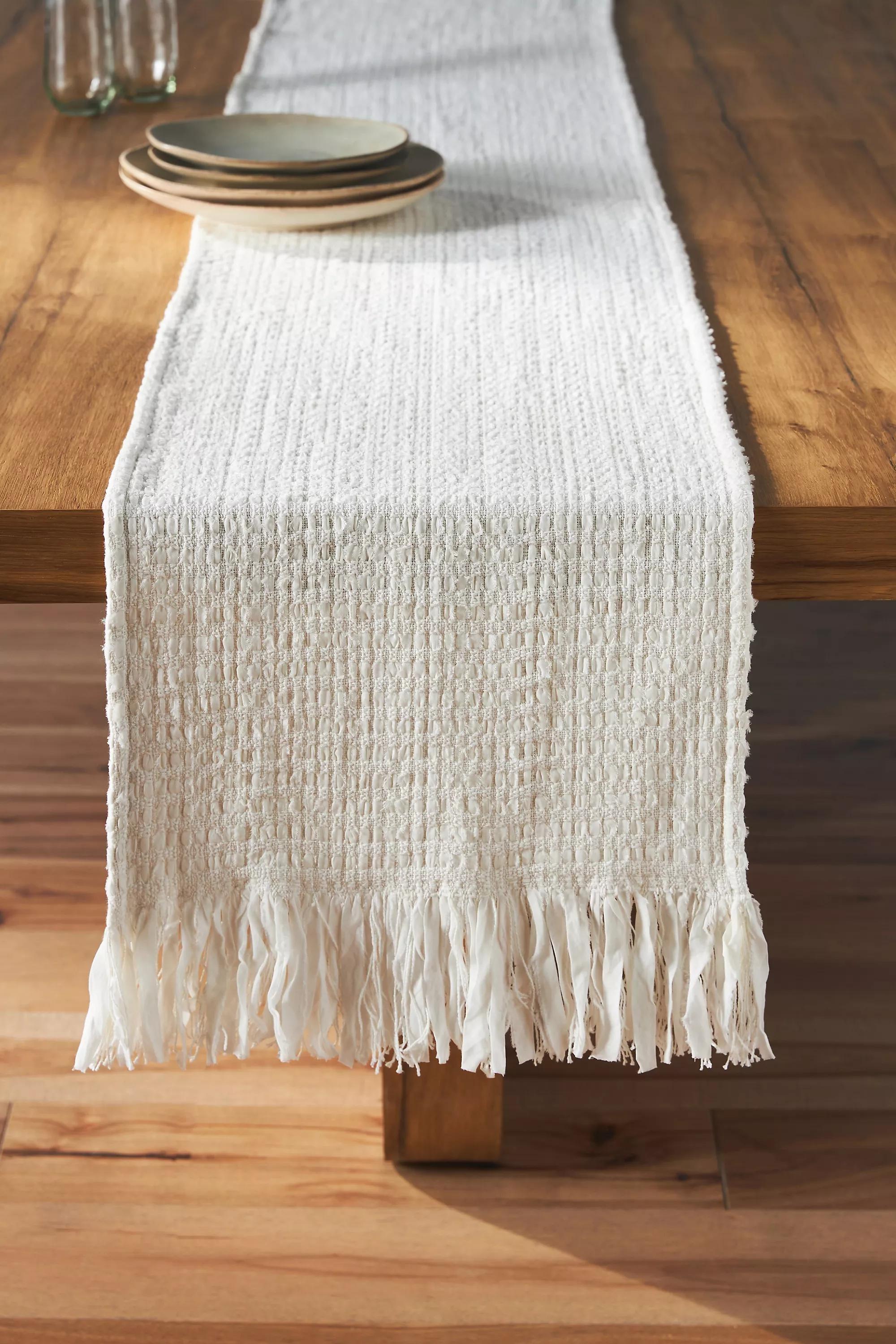 Upcycled Sari Table Runner, White, A501_0014, large image number 0