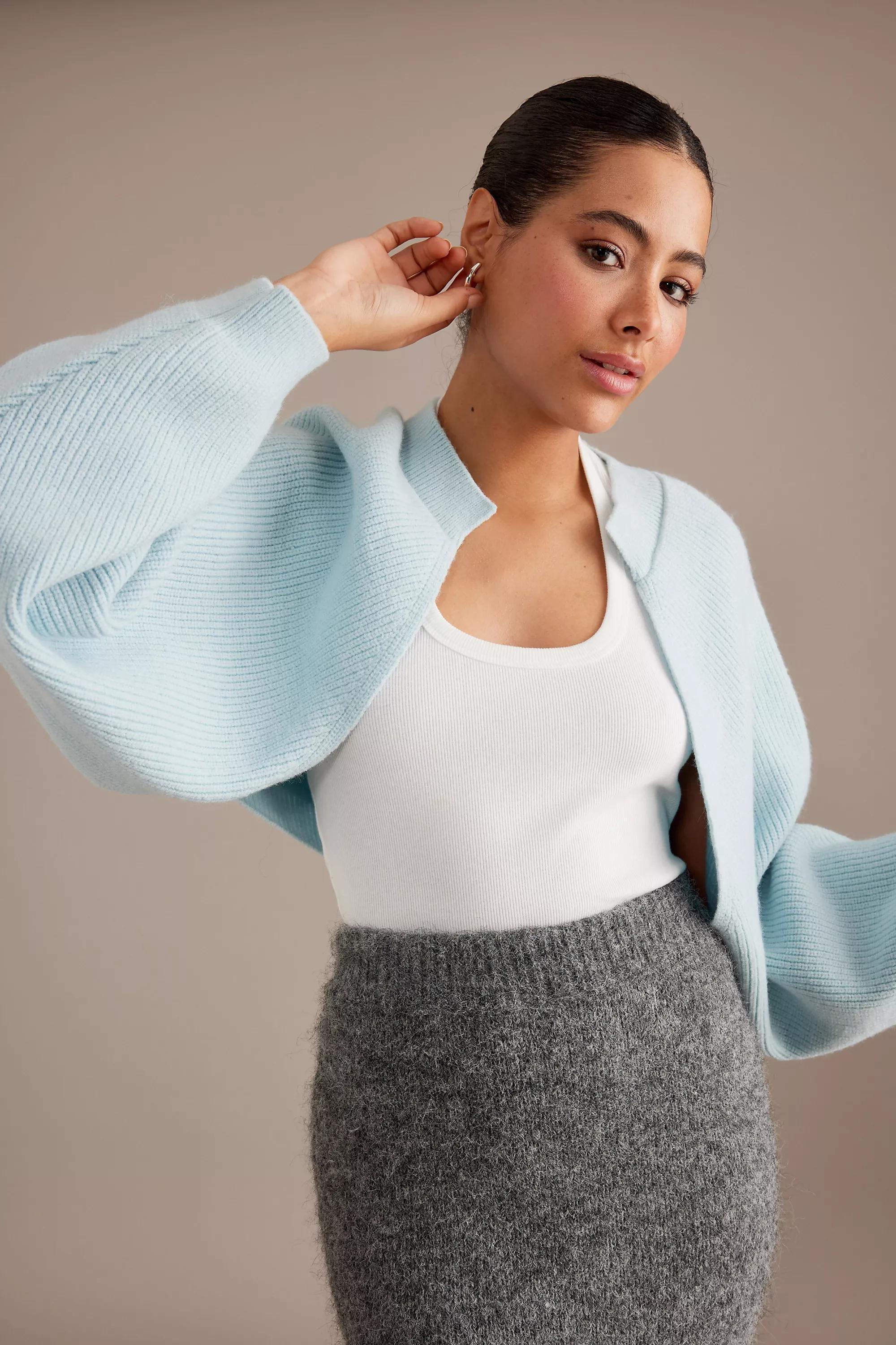 By Anthropologie Drape-Sleeve Shrug, Blue, A501_0040, large image number 1