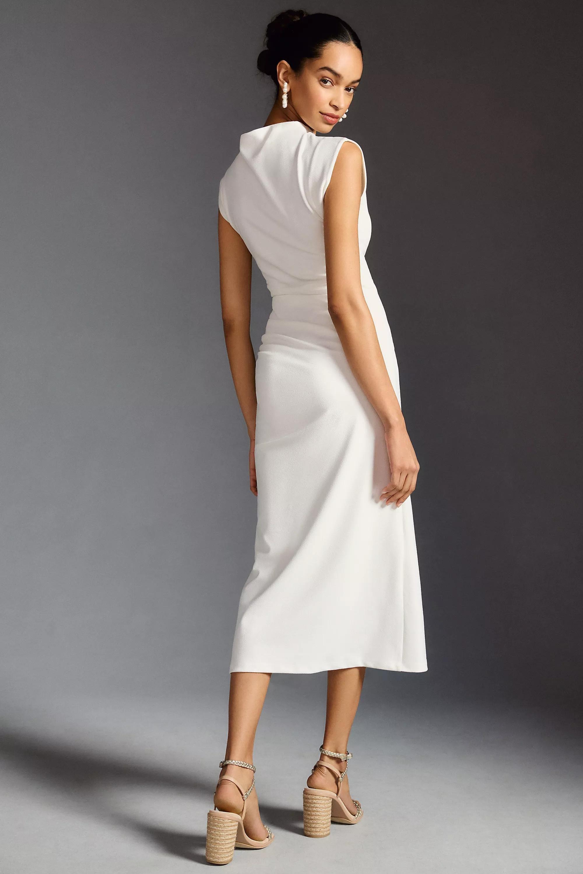 The Maya Ruched Cowl-Neck Dress, Ivory, , large image number 4