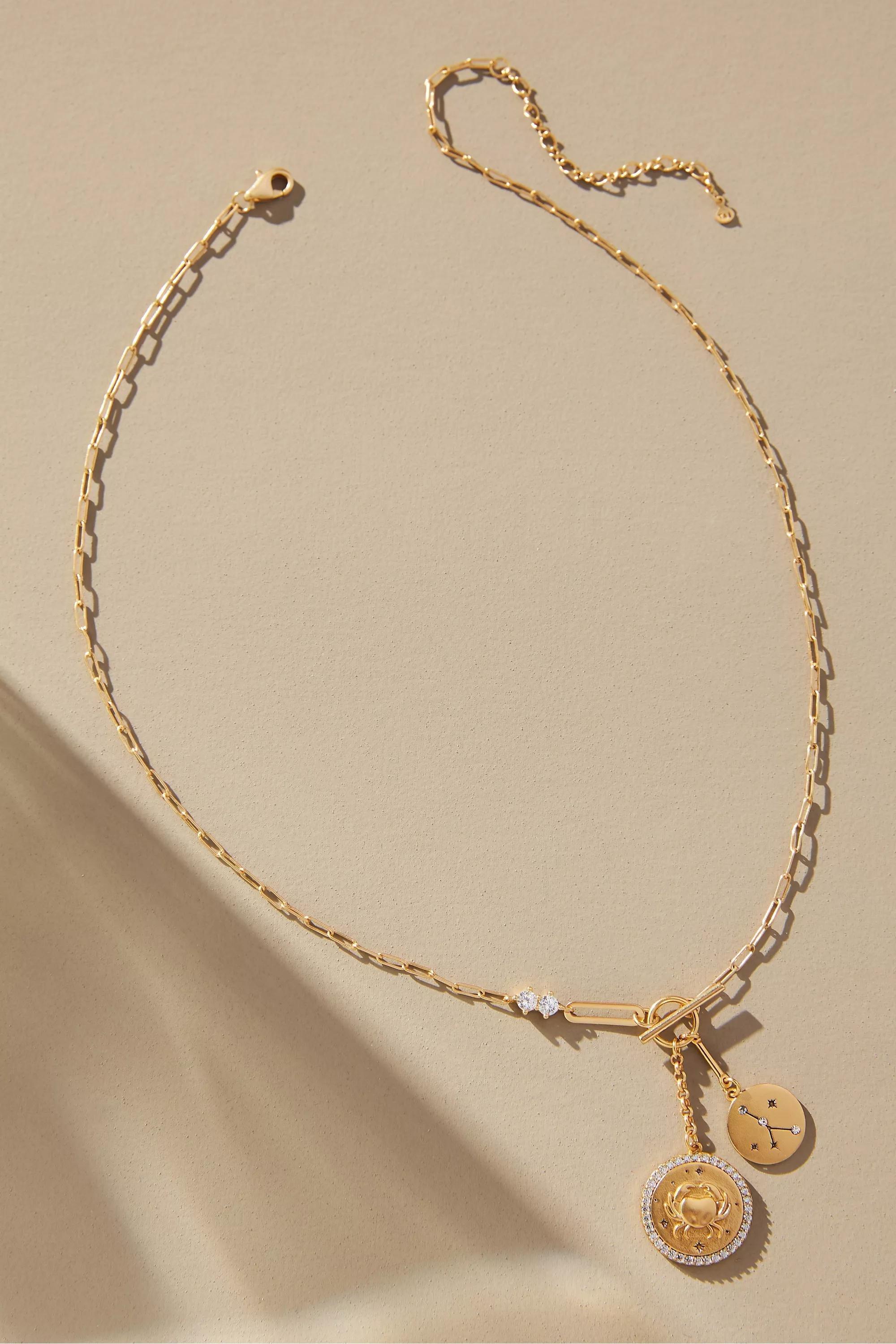 Cancer Zodiac Pendant Necklace, Gold, A501_0804, medium