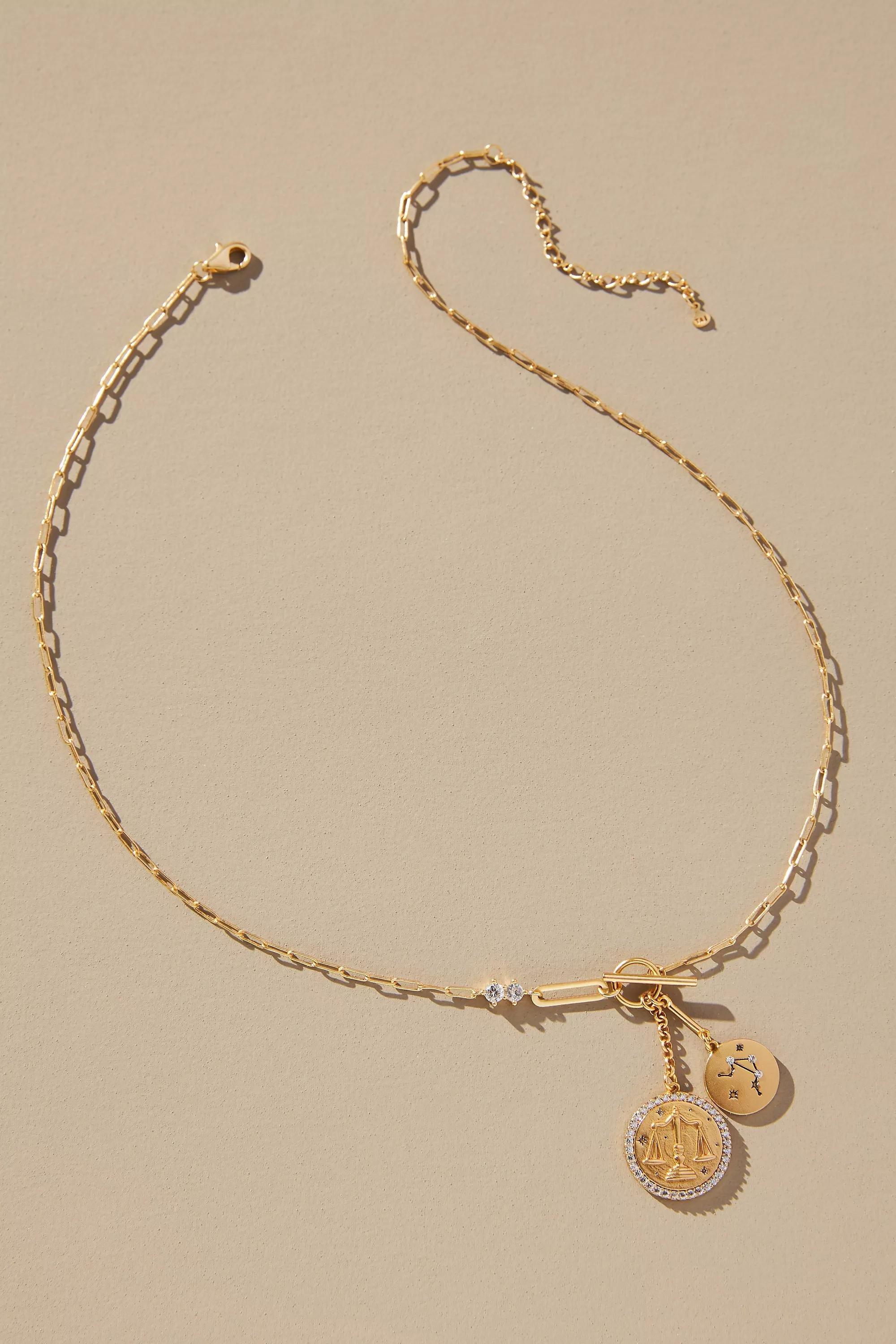 Libra Zodiac Pendant Necklace, Gold, Multicolour, large image number 0