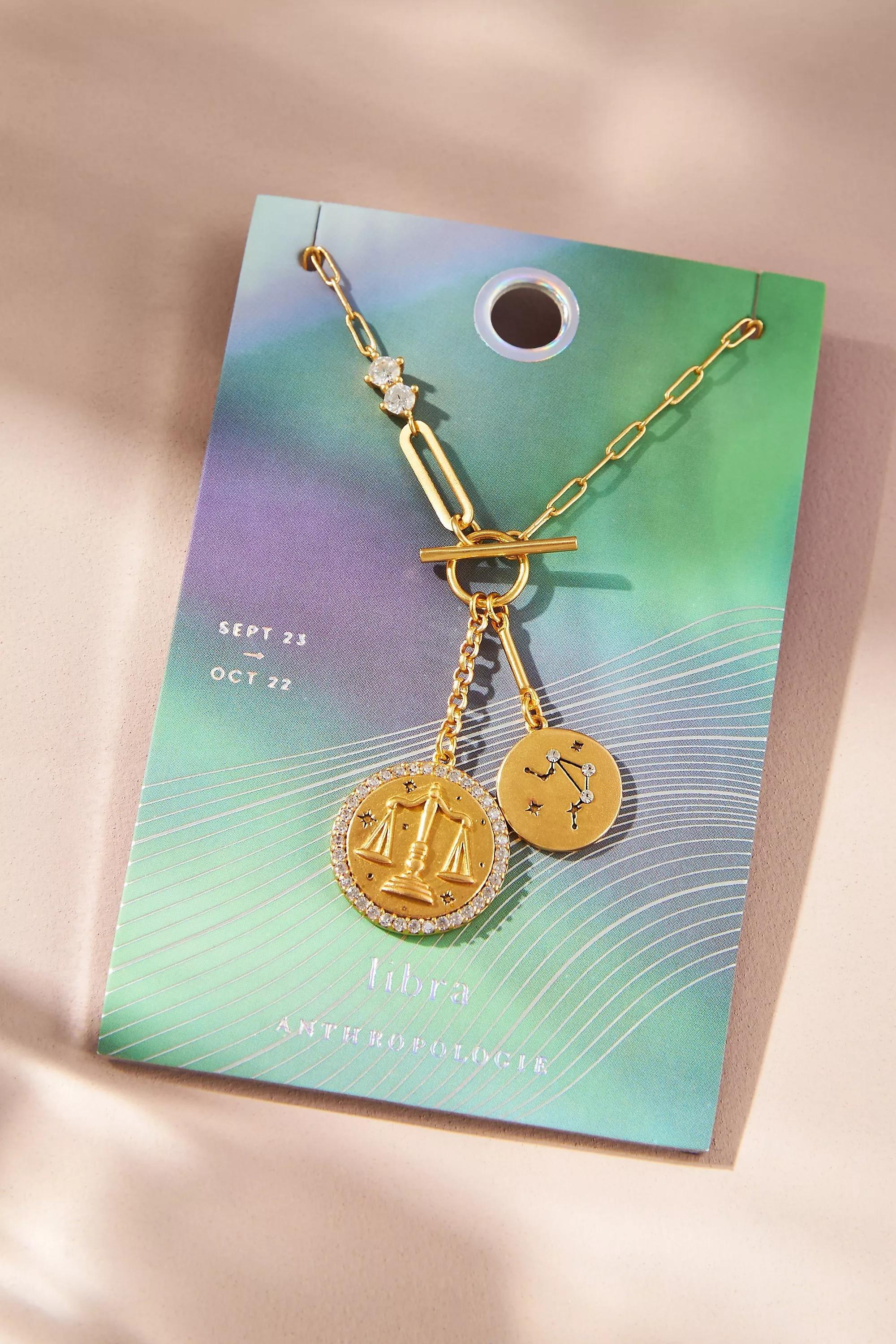 Libra Zodiac Pendant Necklace, Gold, Multicolour, large image number 2
