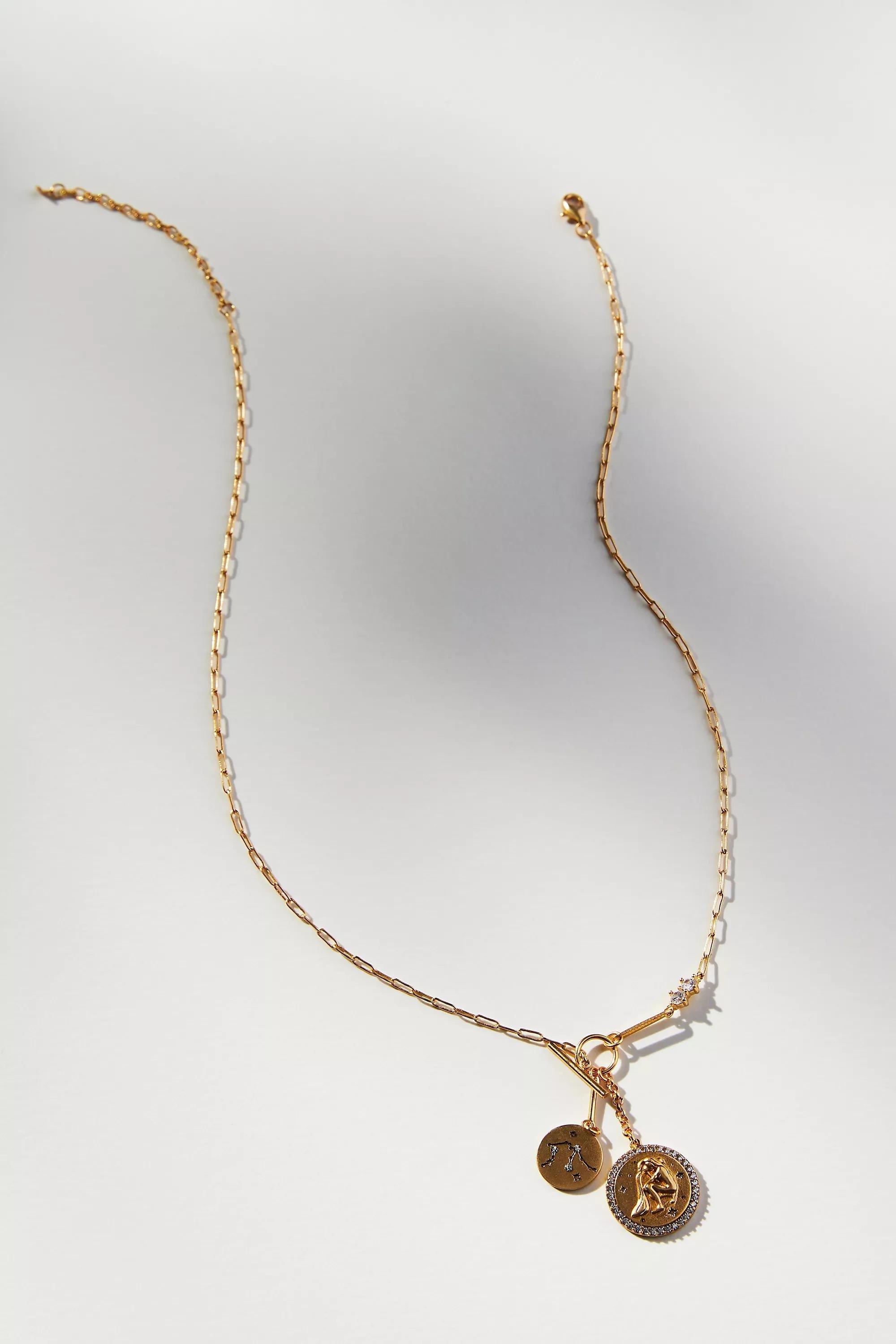 Aquarius Zodiac Pendant Necklace, Gold, A501_0811, medium