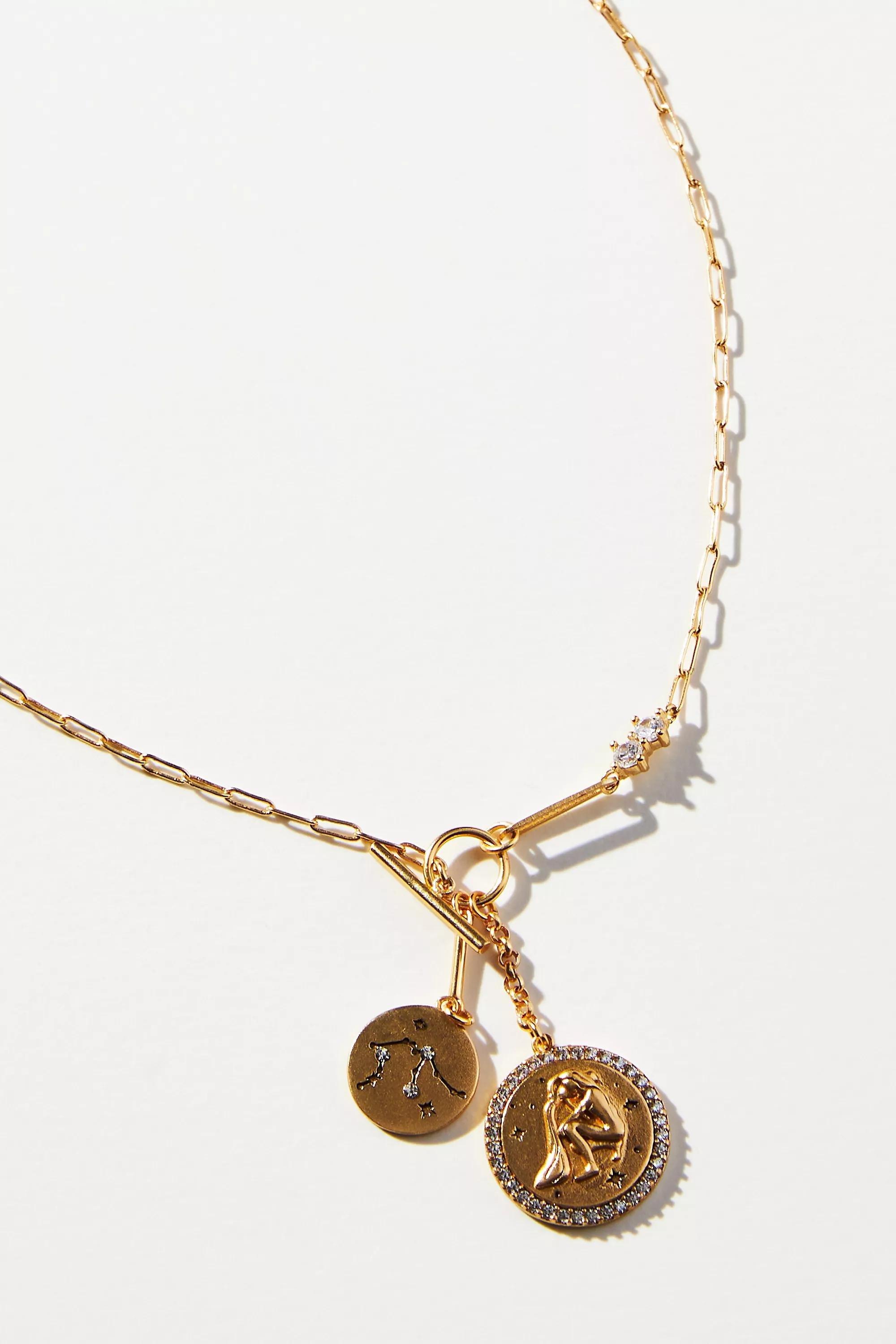 Aquarius Zodiac Pendant Necklace, Gold, A501_0811, medium