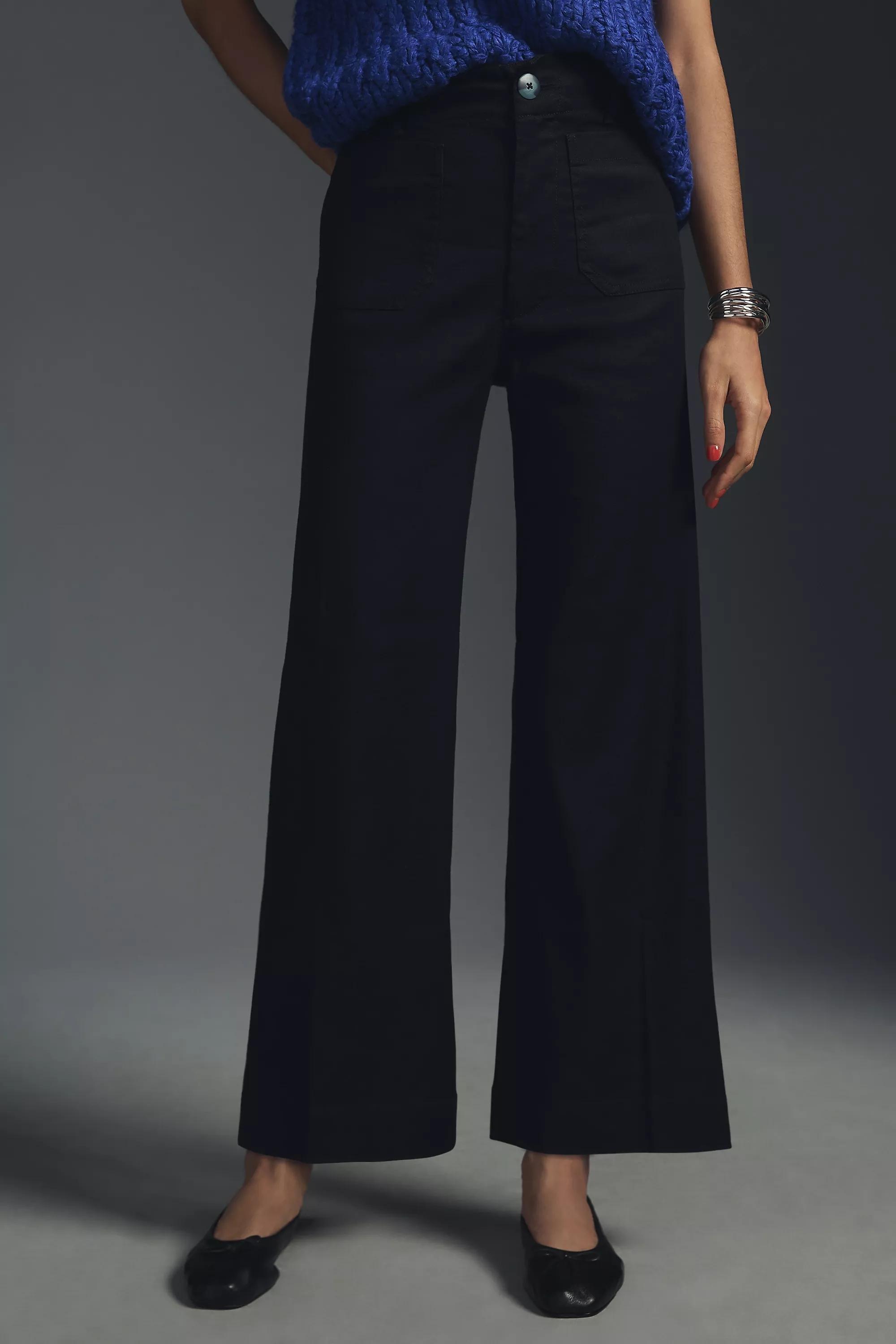 Maeve The Colette Cropped Wide-Leg Linen Trousers, Black, , large image number 1