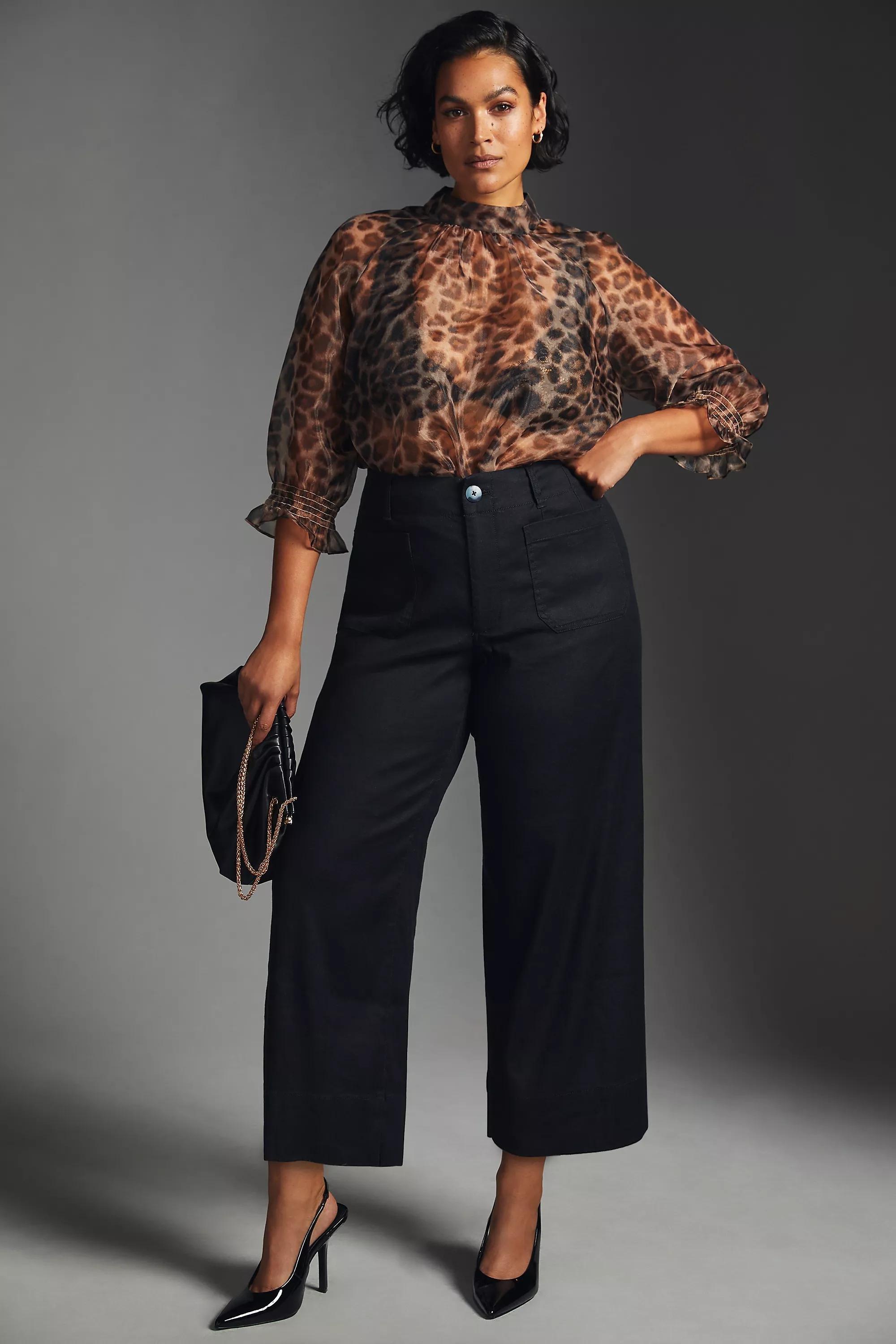 Maeve The Colette Cropped Wide-Leg Linen Trousers, Black, , large image number 5