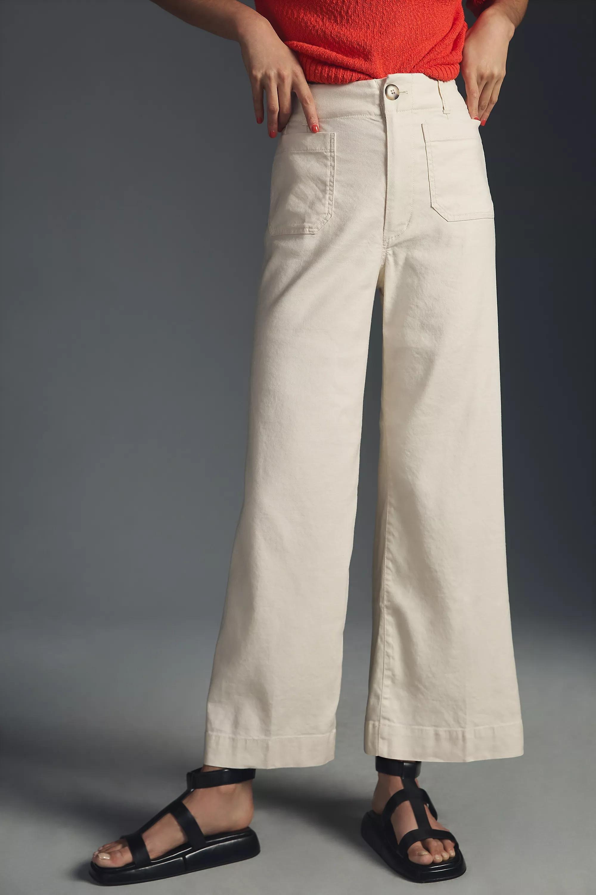Maeve The Colette Cropped Wide-Leg Linen Trousers, White, , large image number 1