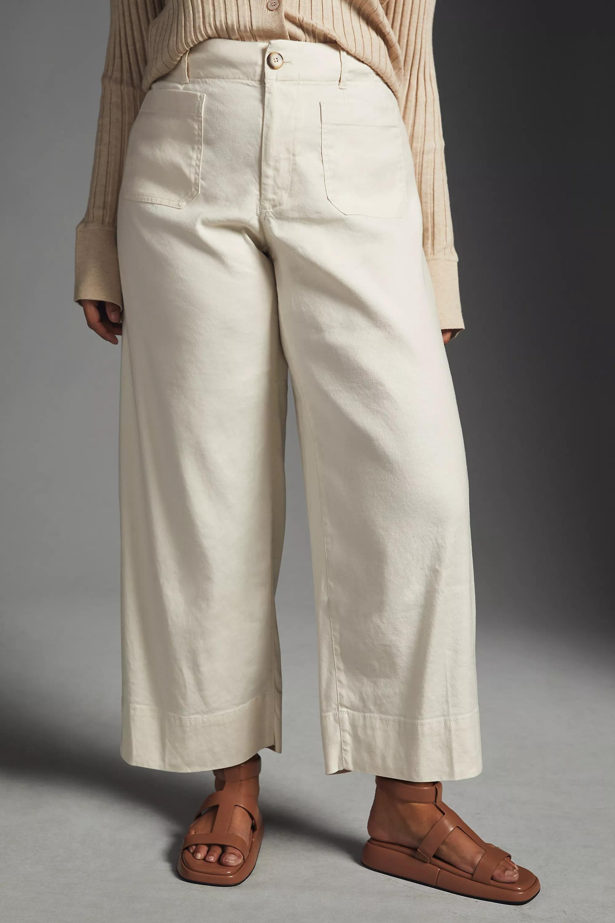 Maeve The Colette Cropped Wide-Leg Linen Trousers, White, , large image number 2