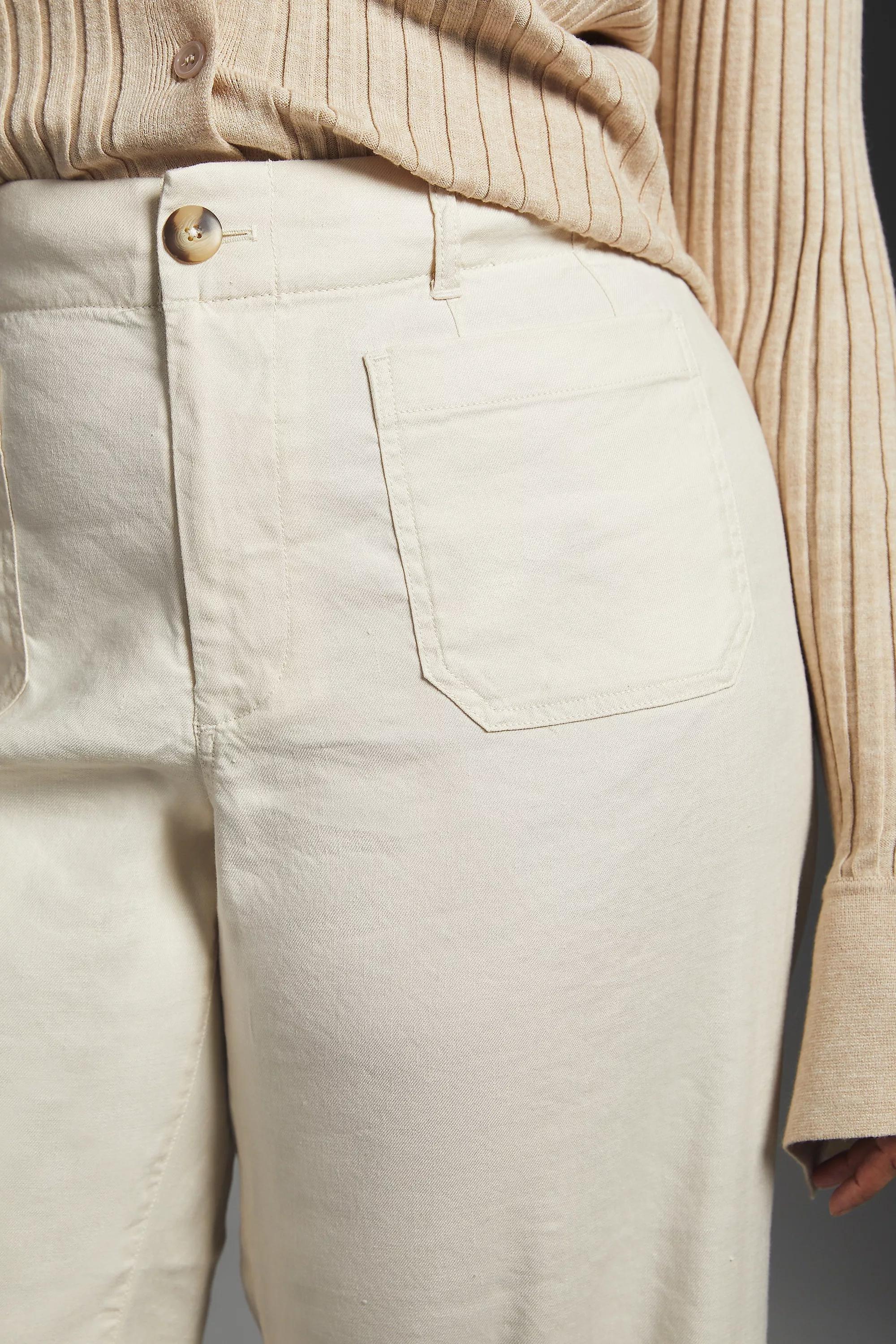 Maeve The Colette Cropped Wide-Leg Linen Trousers, White, , large image number 4