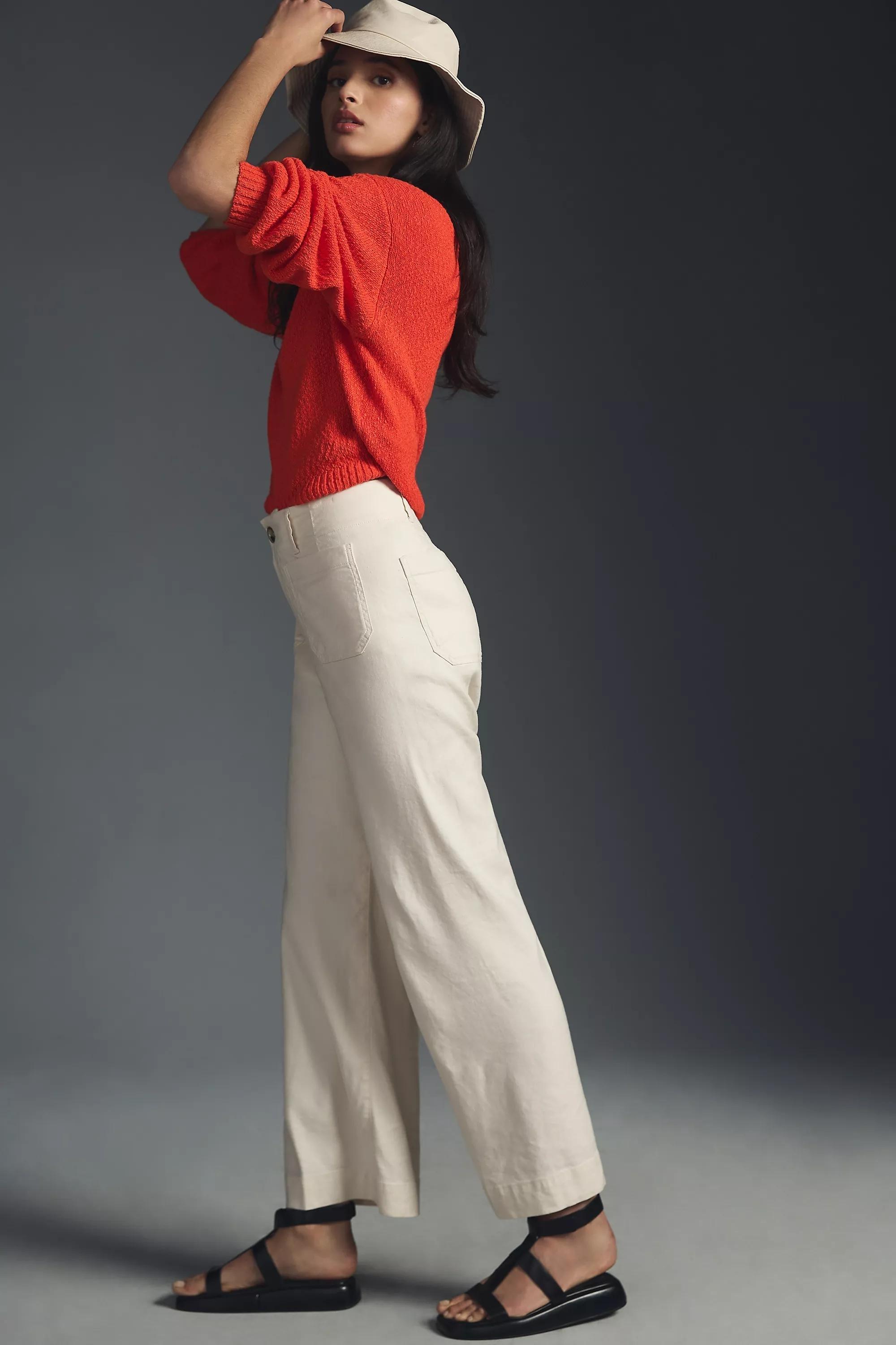 Maeve The Colette Cropped Wide-Leg Linen Trousers, White, , large image number 5