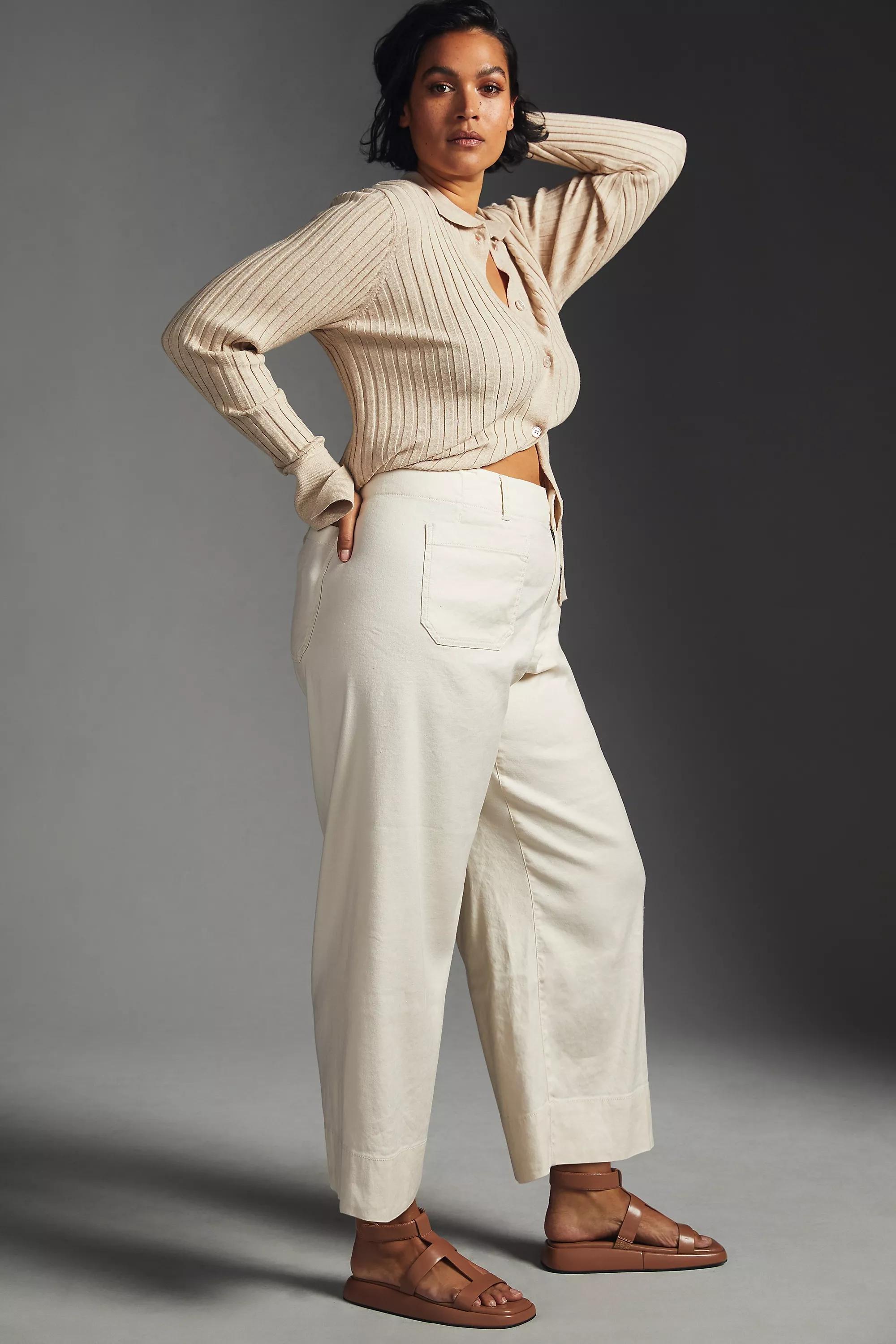 Maeve The Colette Cropped Wide-Leg Linen Trousers, White, , large image number 6