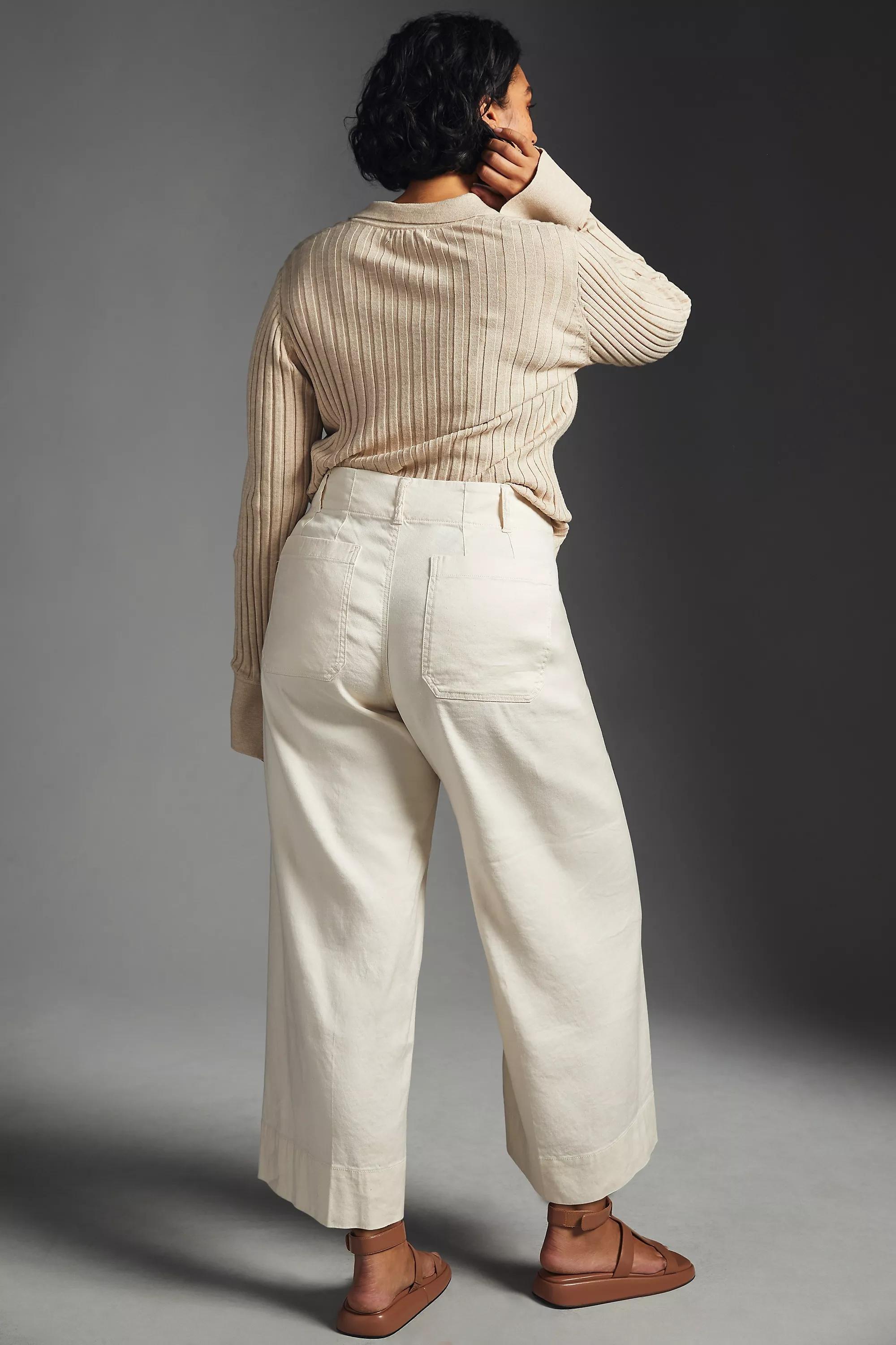 Maeve The Colette Cropped Wide-Leg Linen Trousers, White, , large image number 8