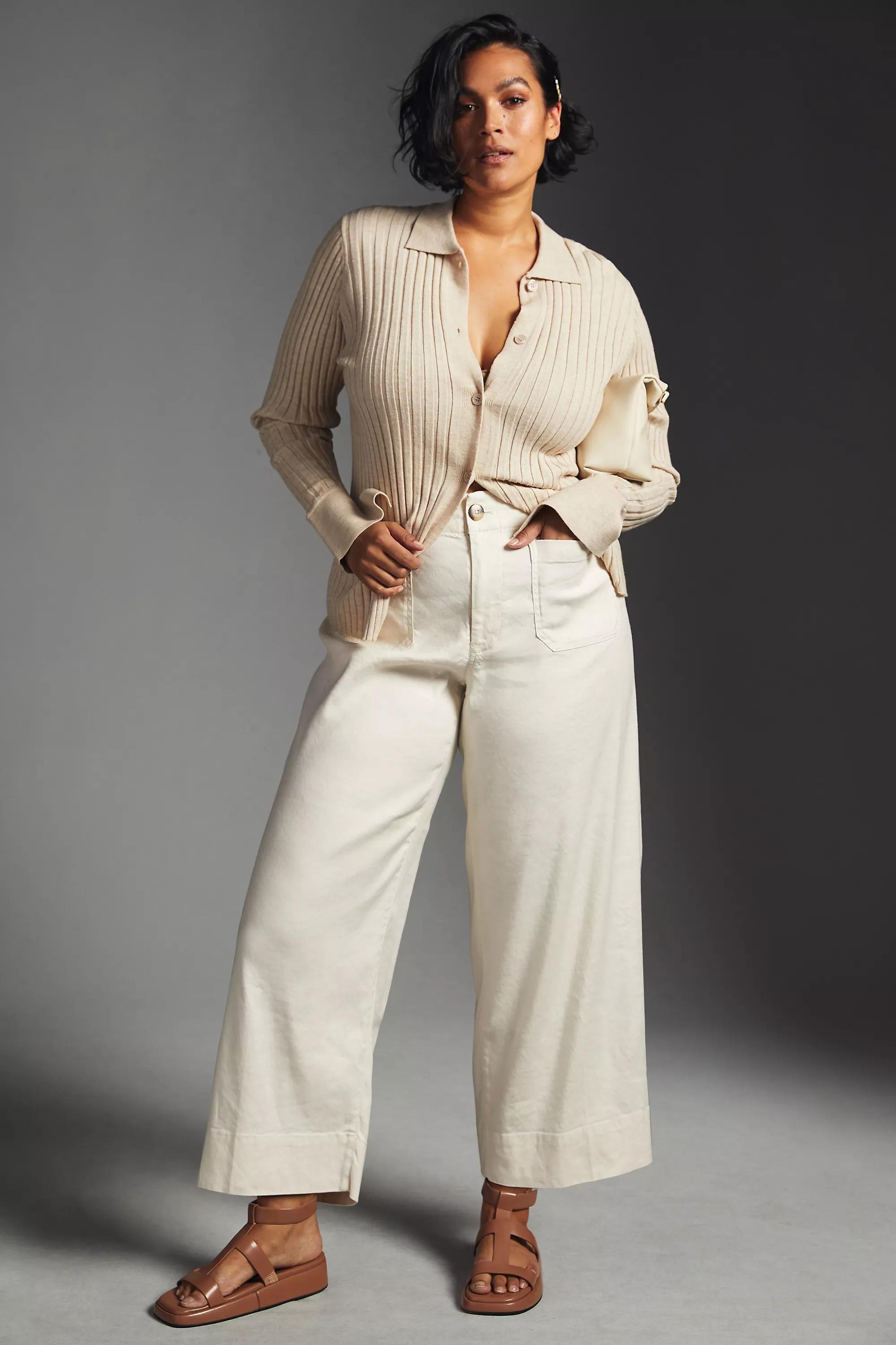 Maeve The Colette Cropped Wide-Leg Linen Trousers, White, , large image number 9