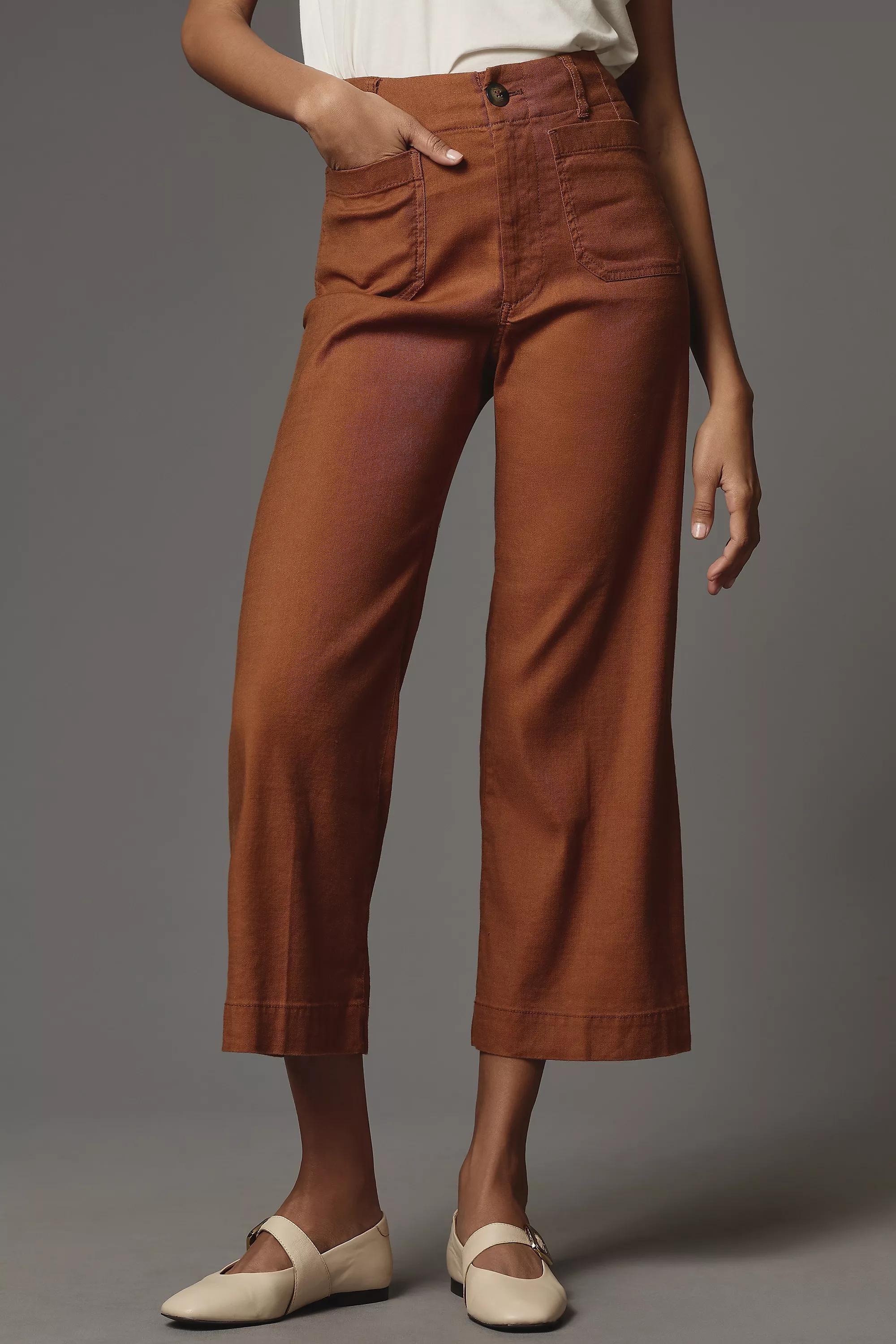 Maeve The Colette Cropped Wide-Leg Linen Trousers, Brown, , large image number 1