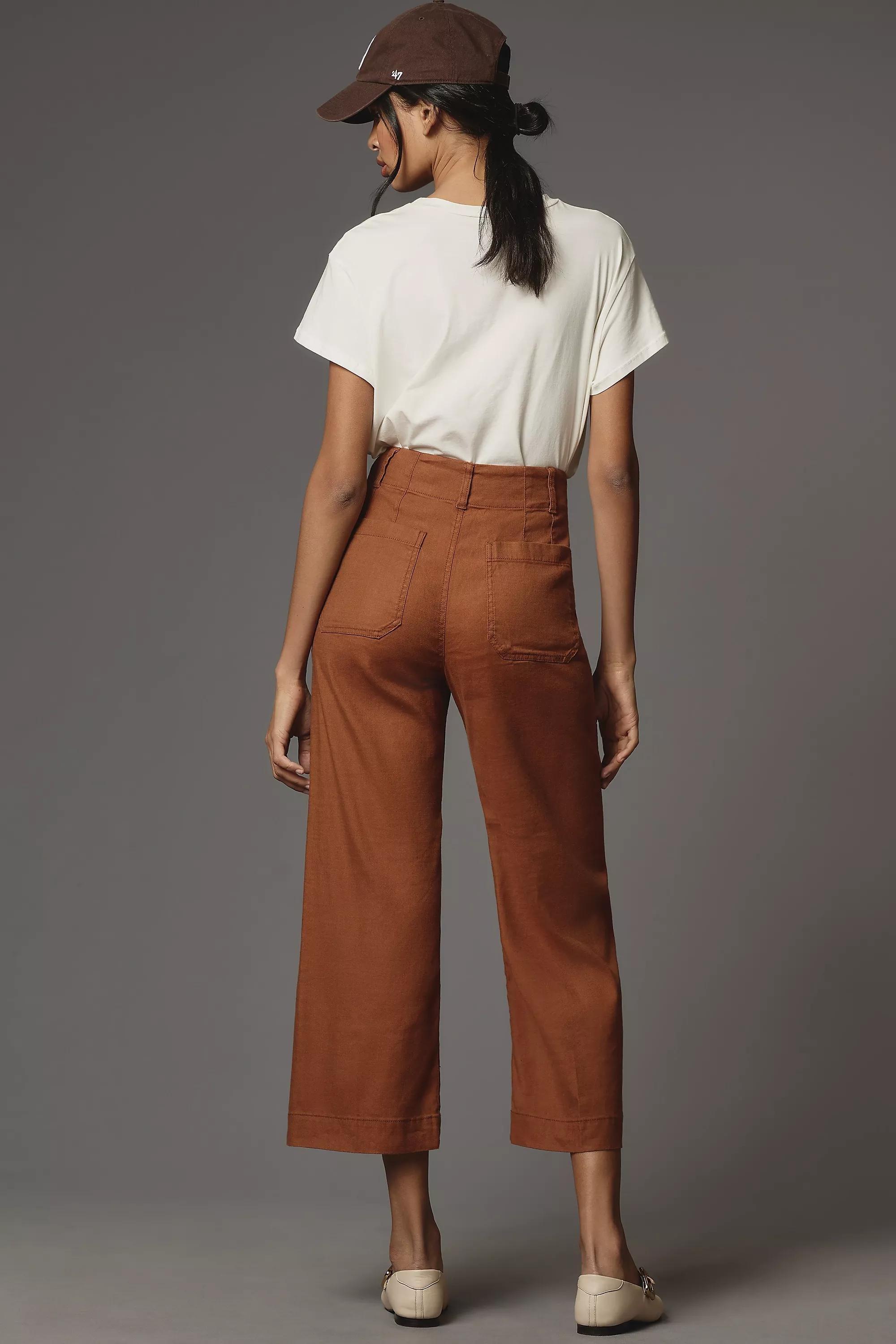 Anthropologie - Maeve The Colette Cropped Wide-Leg Linen Trousers, Brown