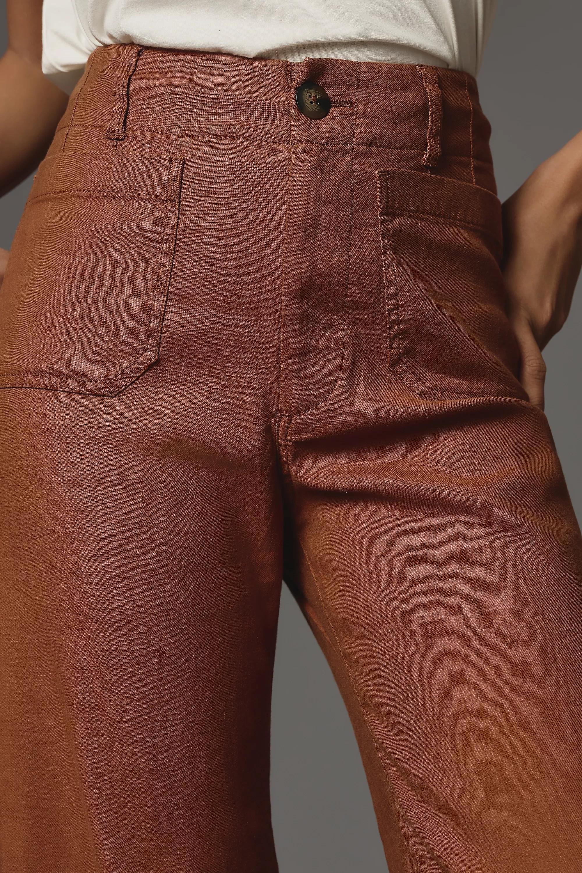 Maeve The Colette Cropped Wide-Leg Linen Trousers, Brown, , large image number 3