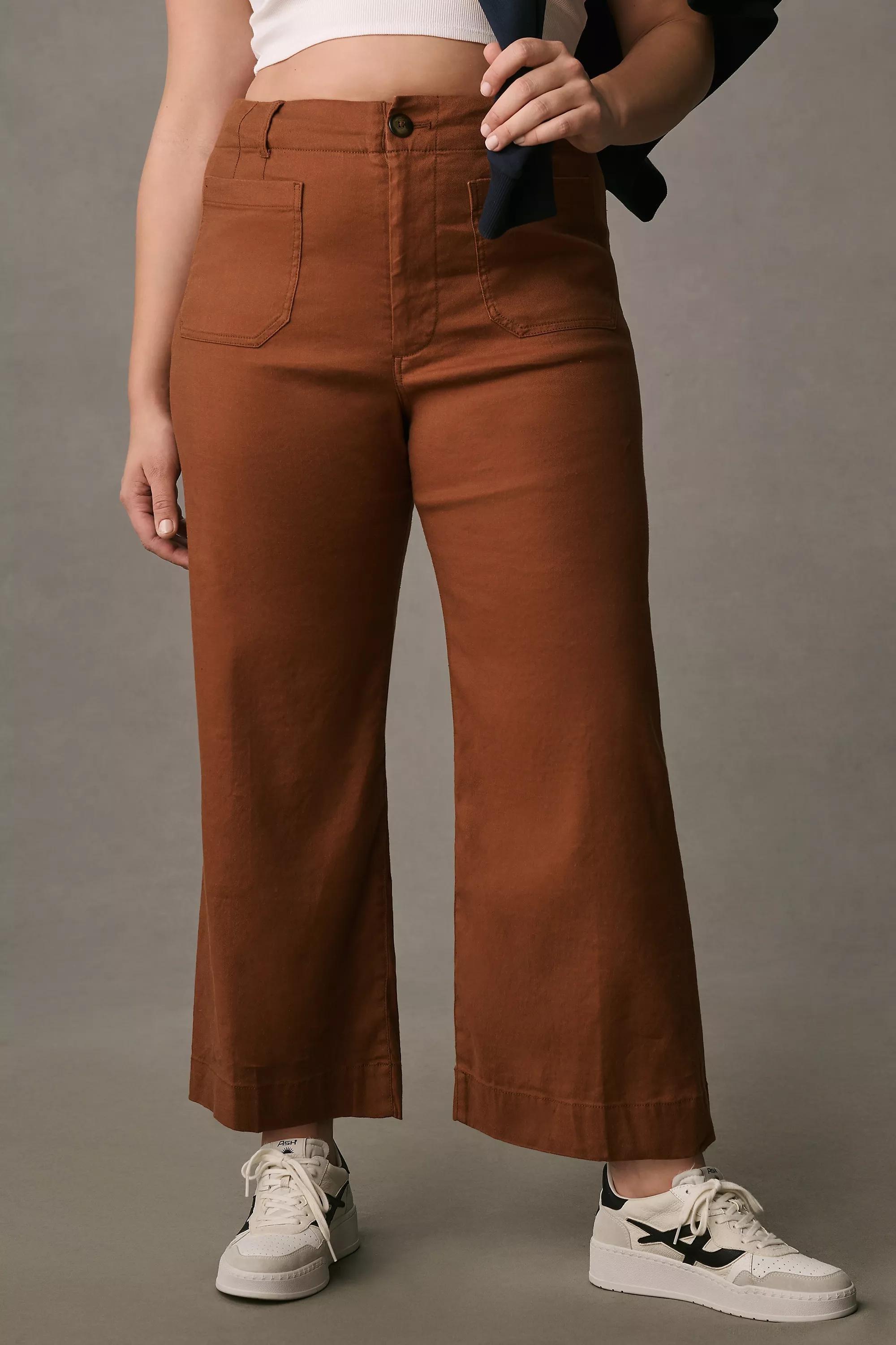 Anthropologie - Maeve The Colette Cropped Wide-Leg Linen Trousers, Brown