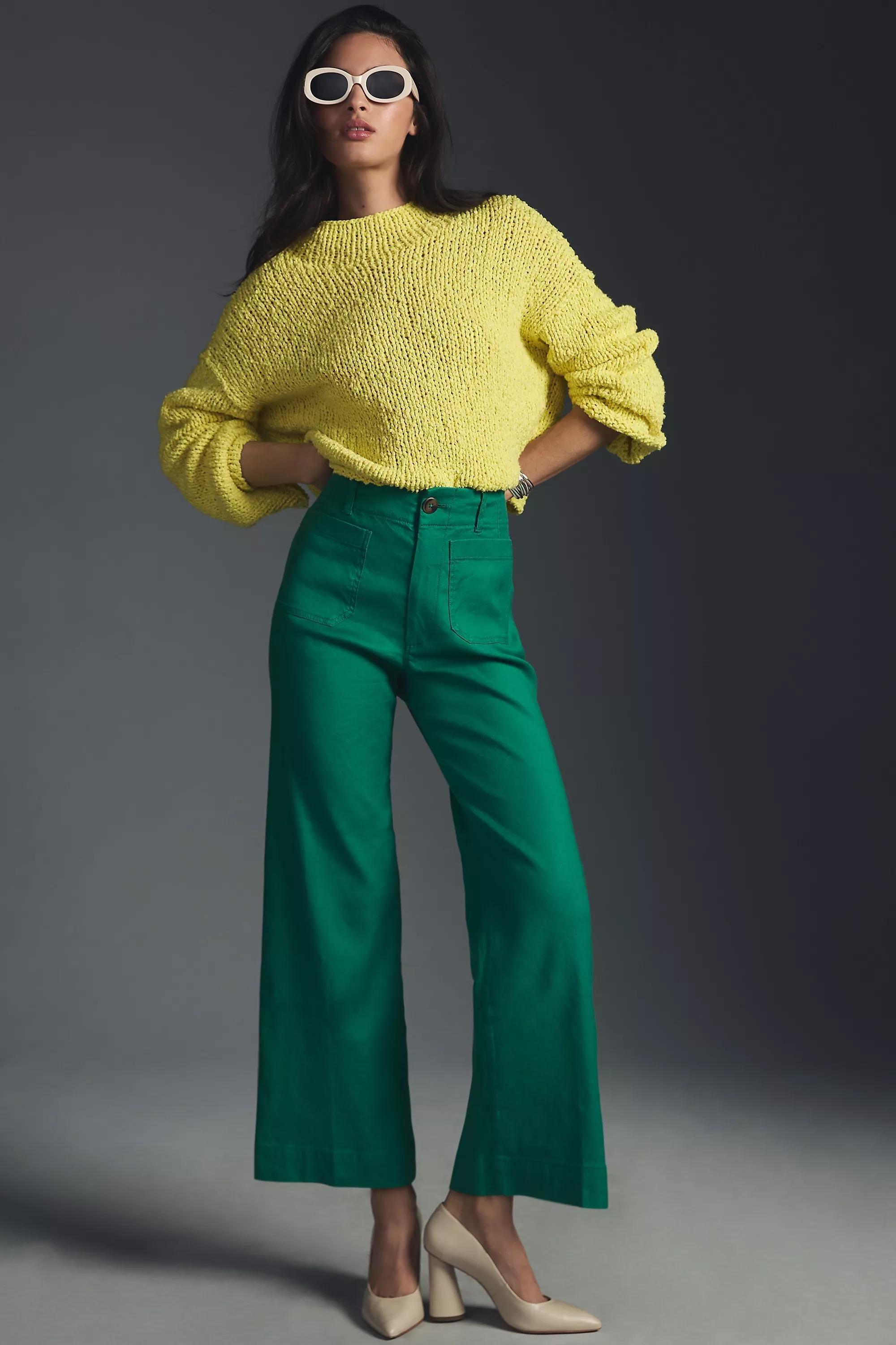 By Maeve The Colette Cropped Wide-Leg Linen Trousers, Green, , medium