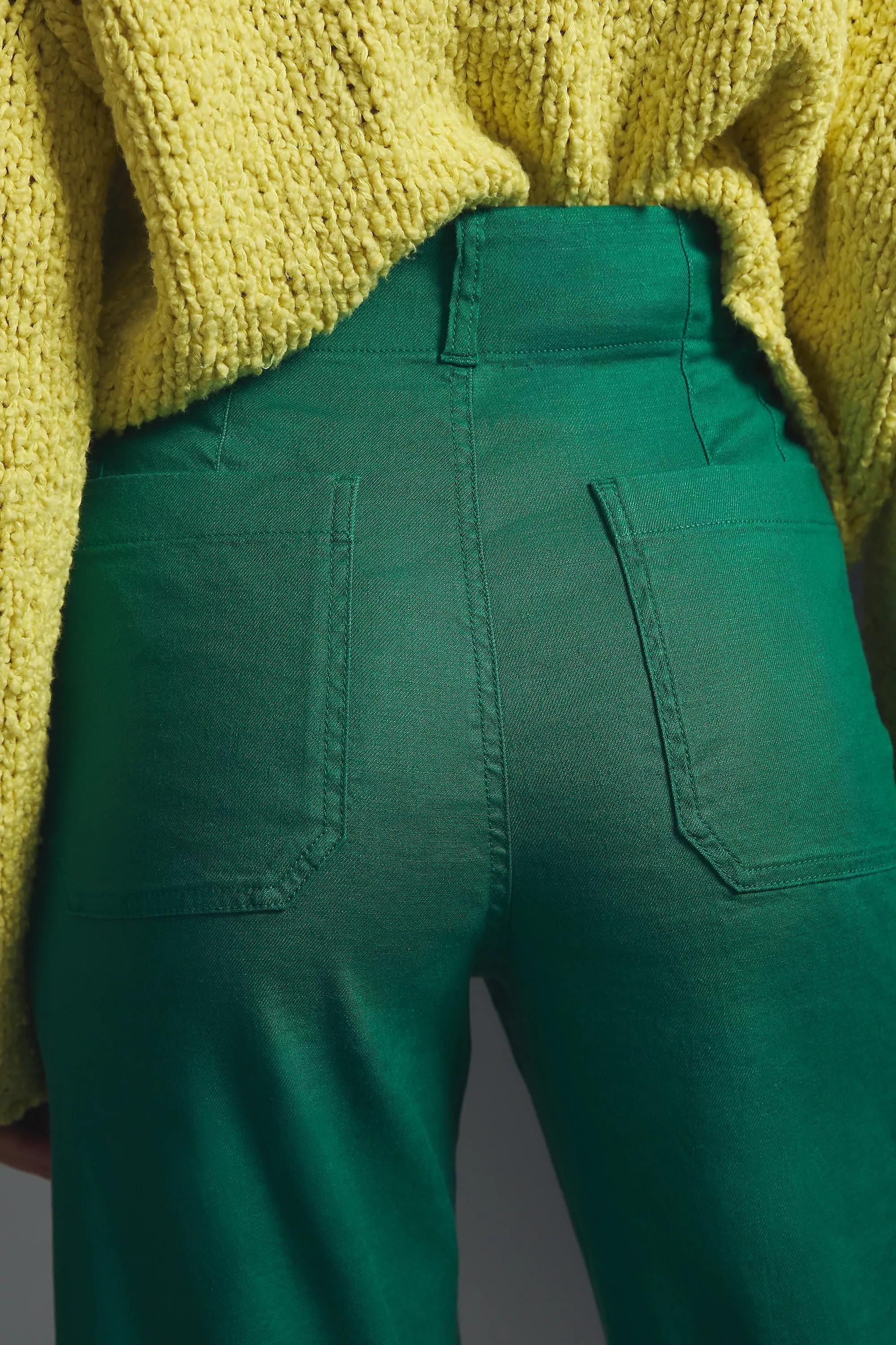 By Maeve The Colette Cropped Wide-Leg Linen Trousers, Green, A501_0033, medium