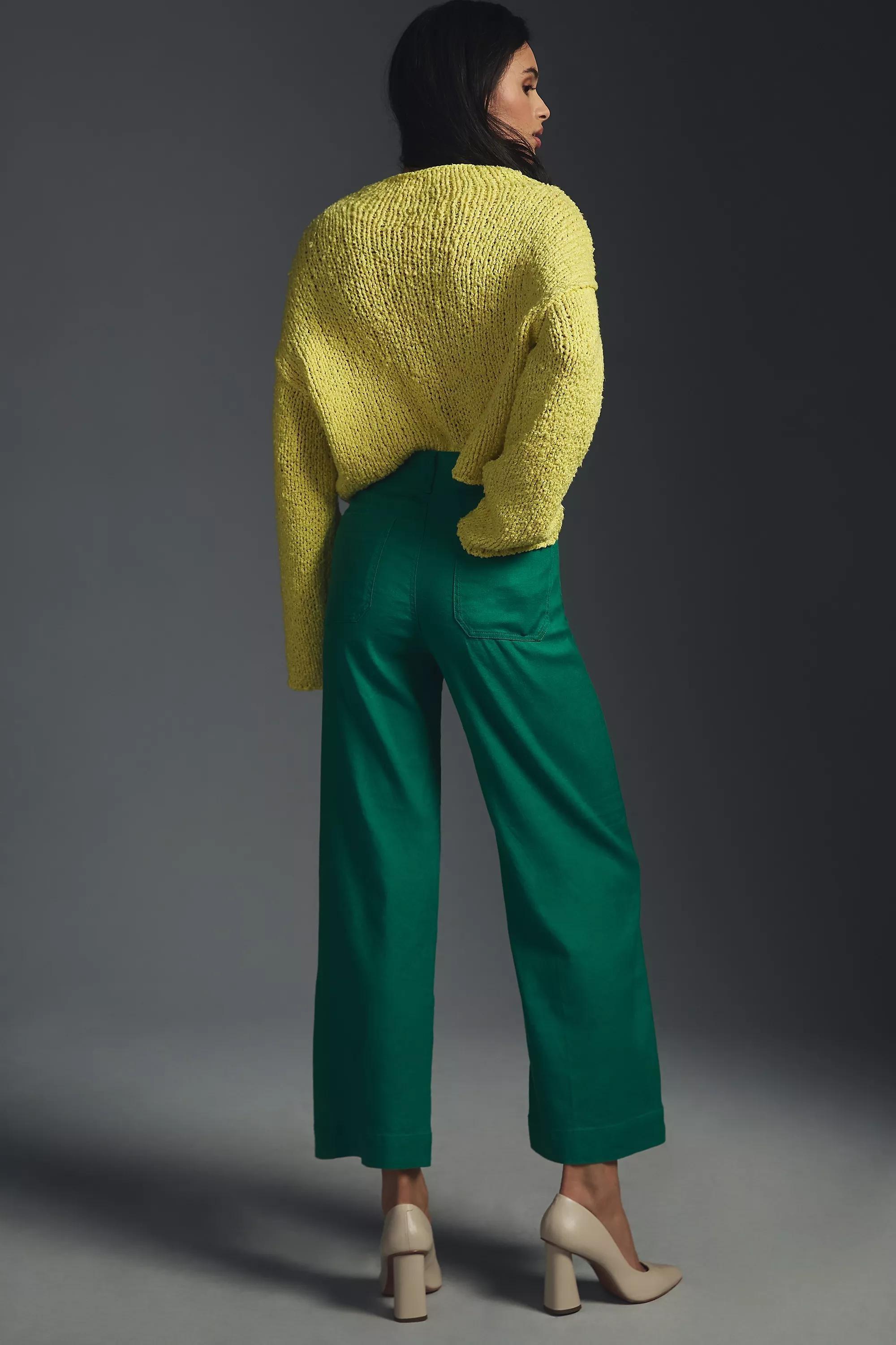 By Maeve The Colette Cropped Wide-Leg Linen Trousers, Green, A501_0033, large image number 3