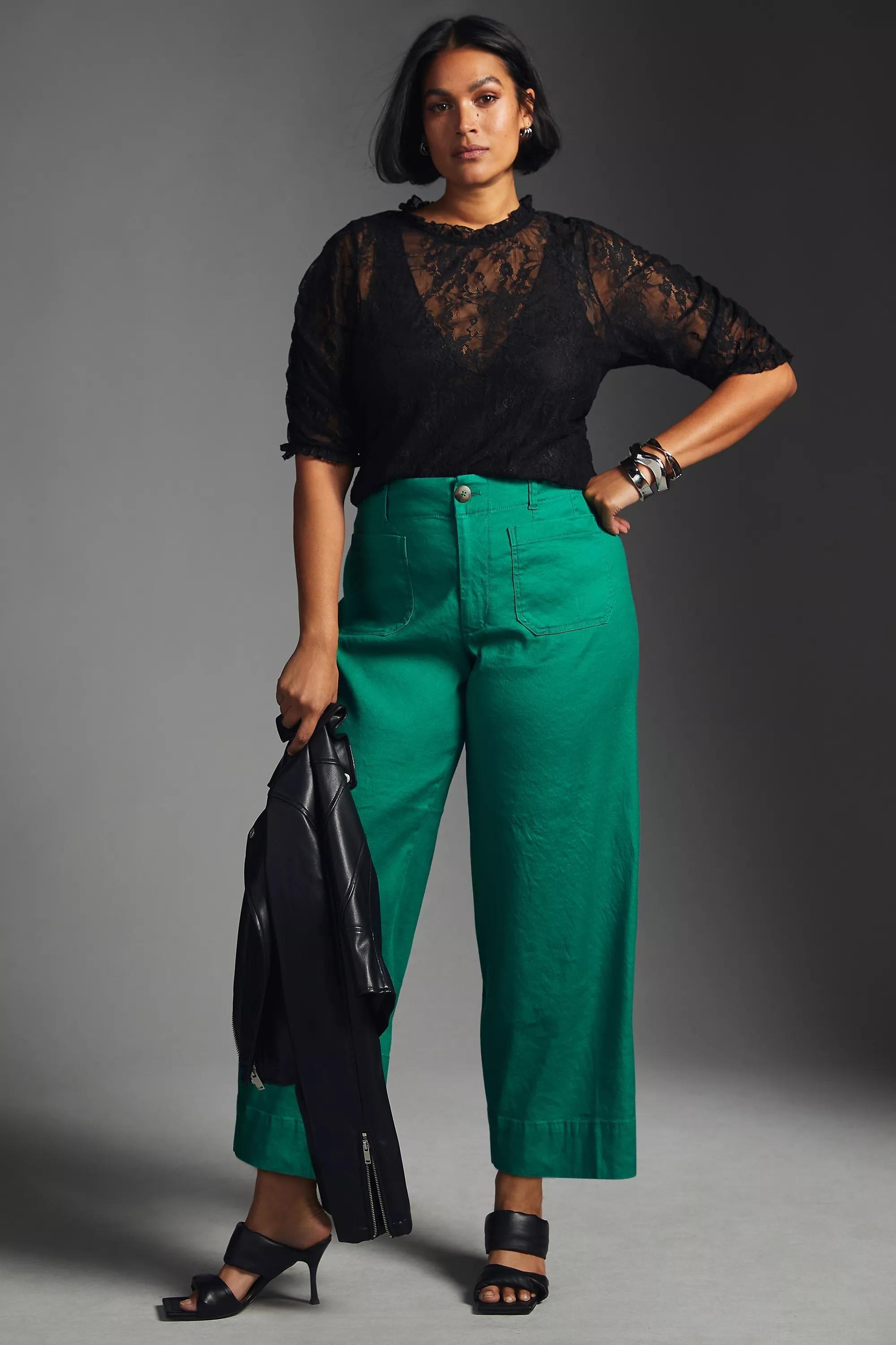 By Maeve The Colette Cropped Wide-Leg Linen Trousers, Green, A501_0033, large image number 4