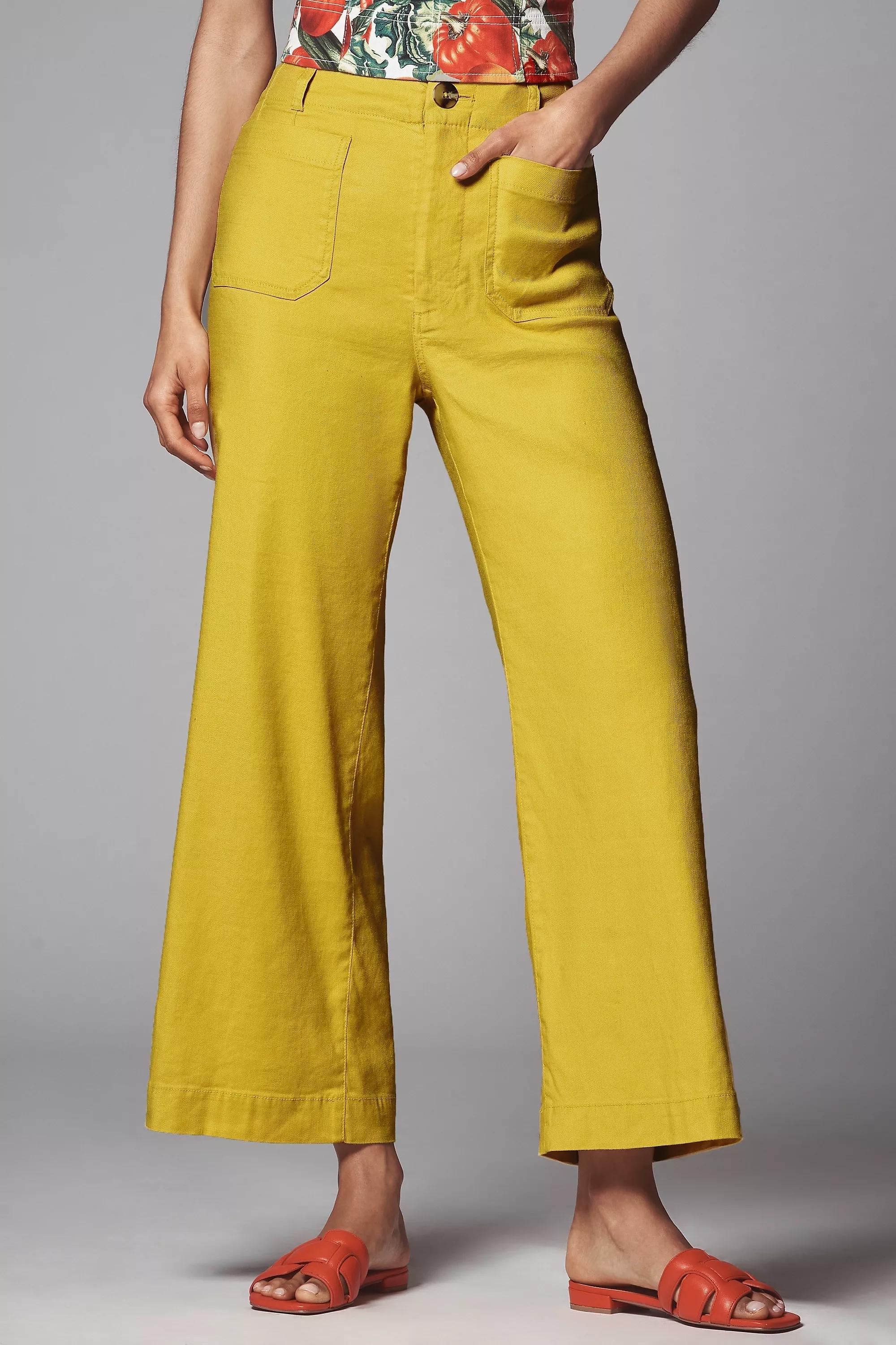 By Maeve Cropped Wide-Leg Pants, Yellow, , large image number 1