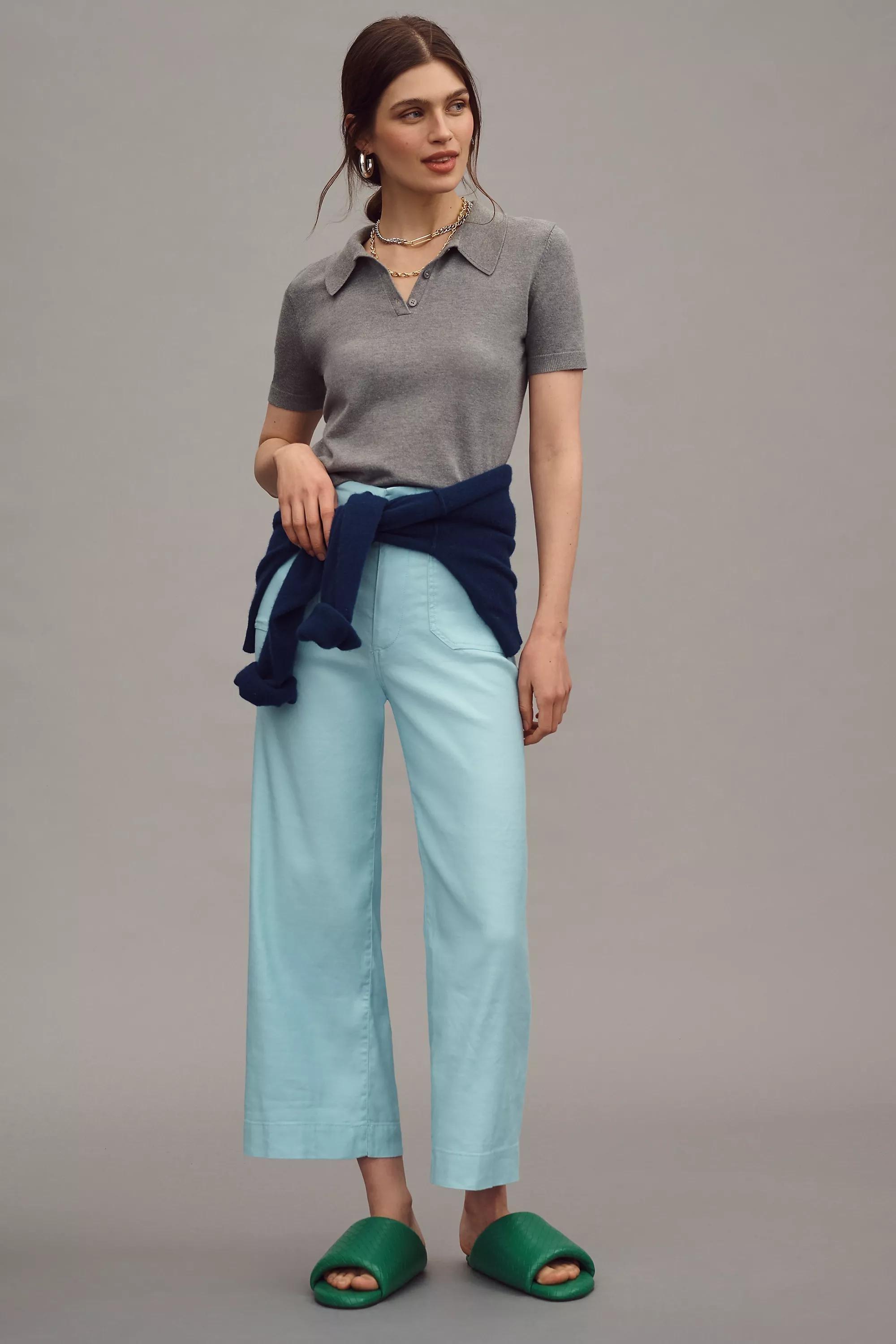 Anthropologie Plain Casual Trousers, LT BLUE, , medium