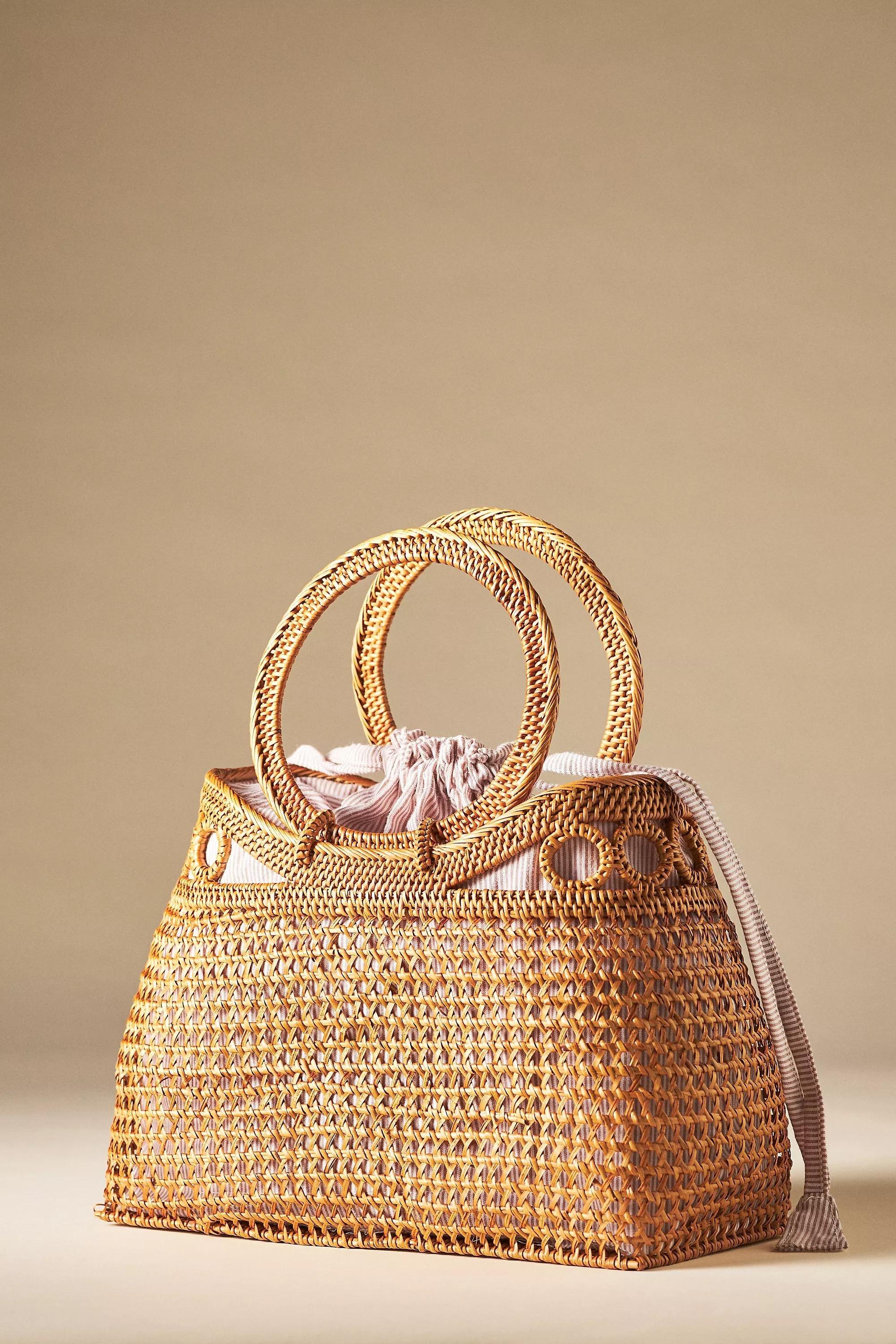 Bali Square Circle-Handle Satchel, Beige, , large image number 4