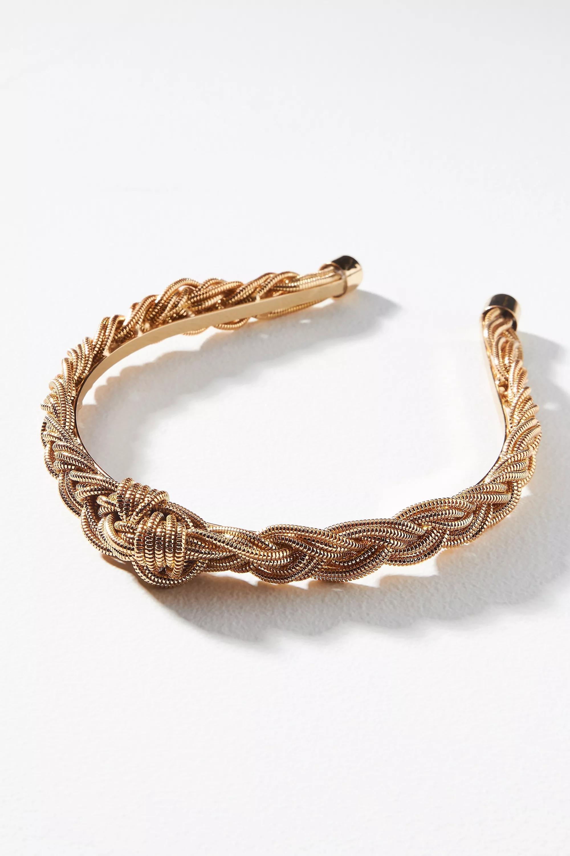 Metal Braided Headband, Gold, , large image number 0