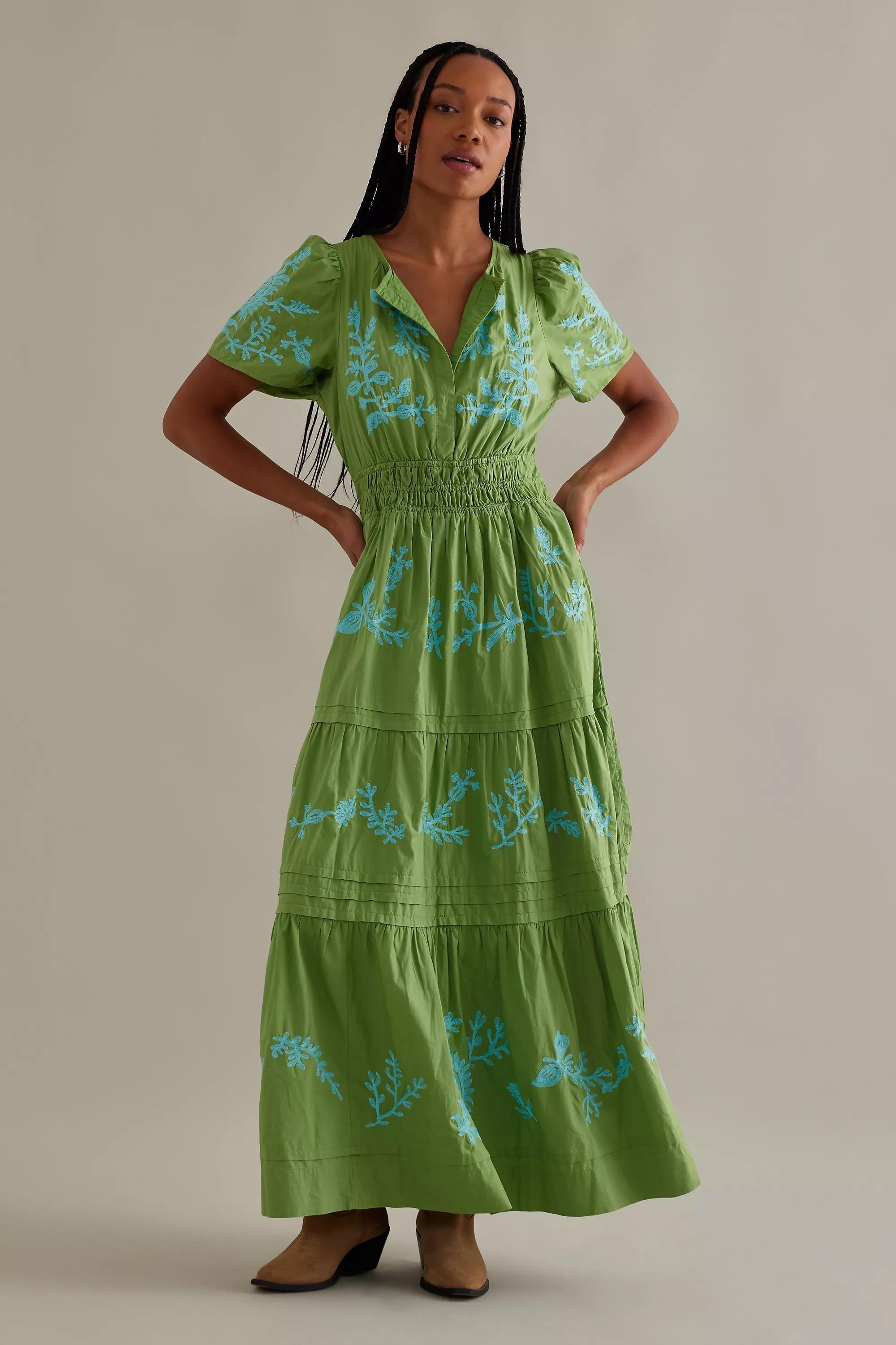 The Somerset Maxi Dress: Embroidered Edition, Green, , large image number 0