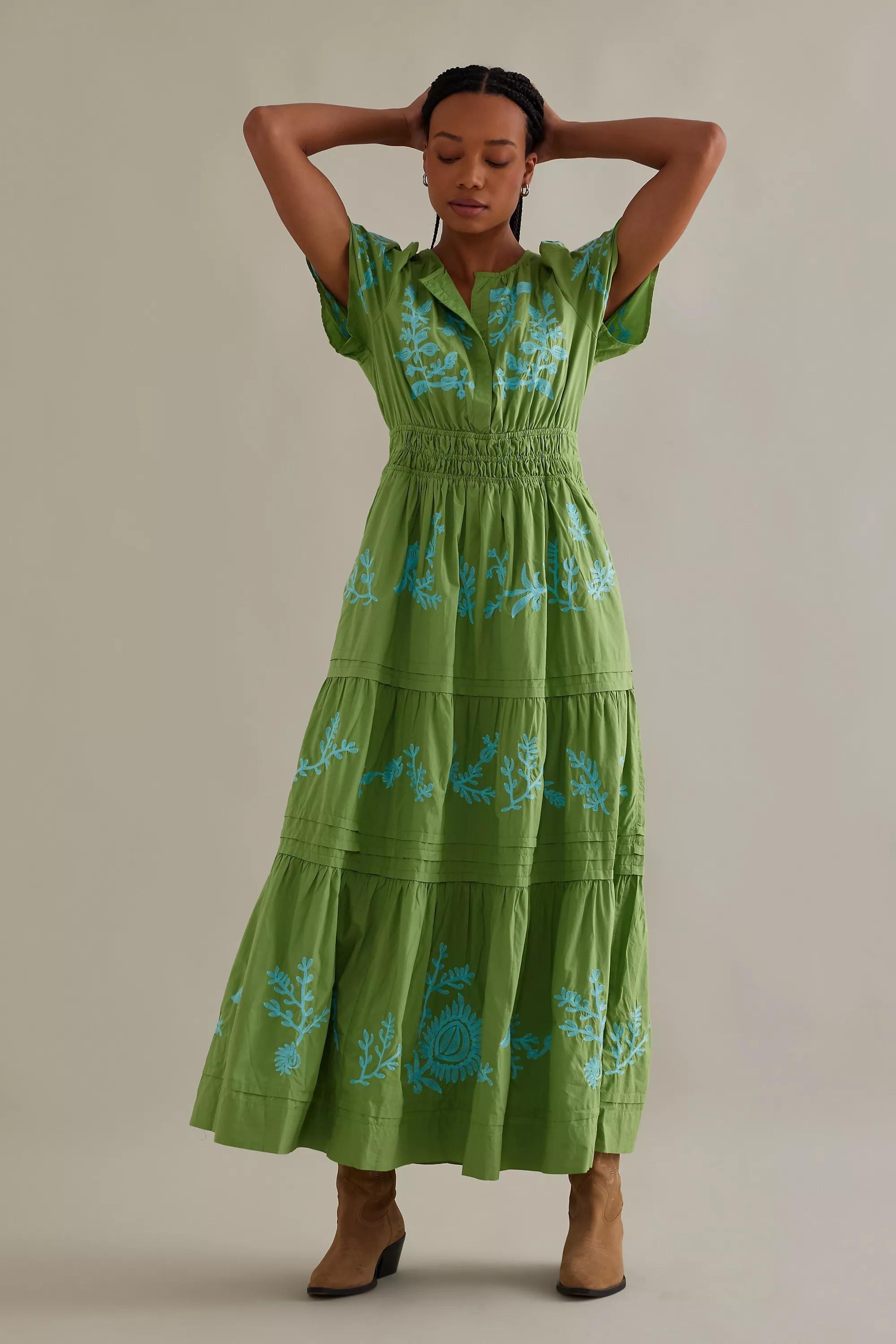 The Somerset Maxi Dress: Embroidered Edition, Green, , large image number 5