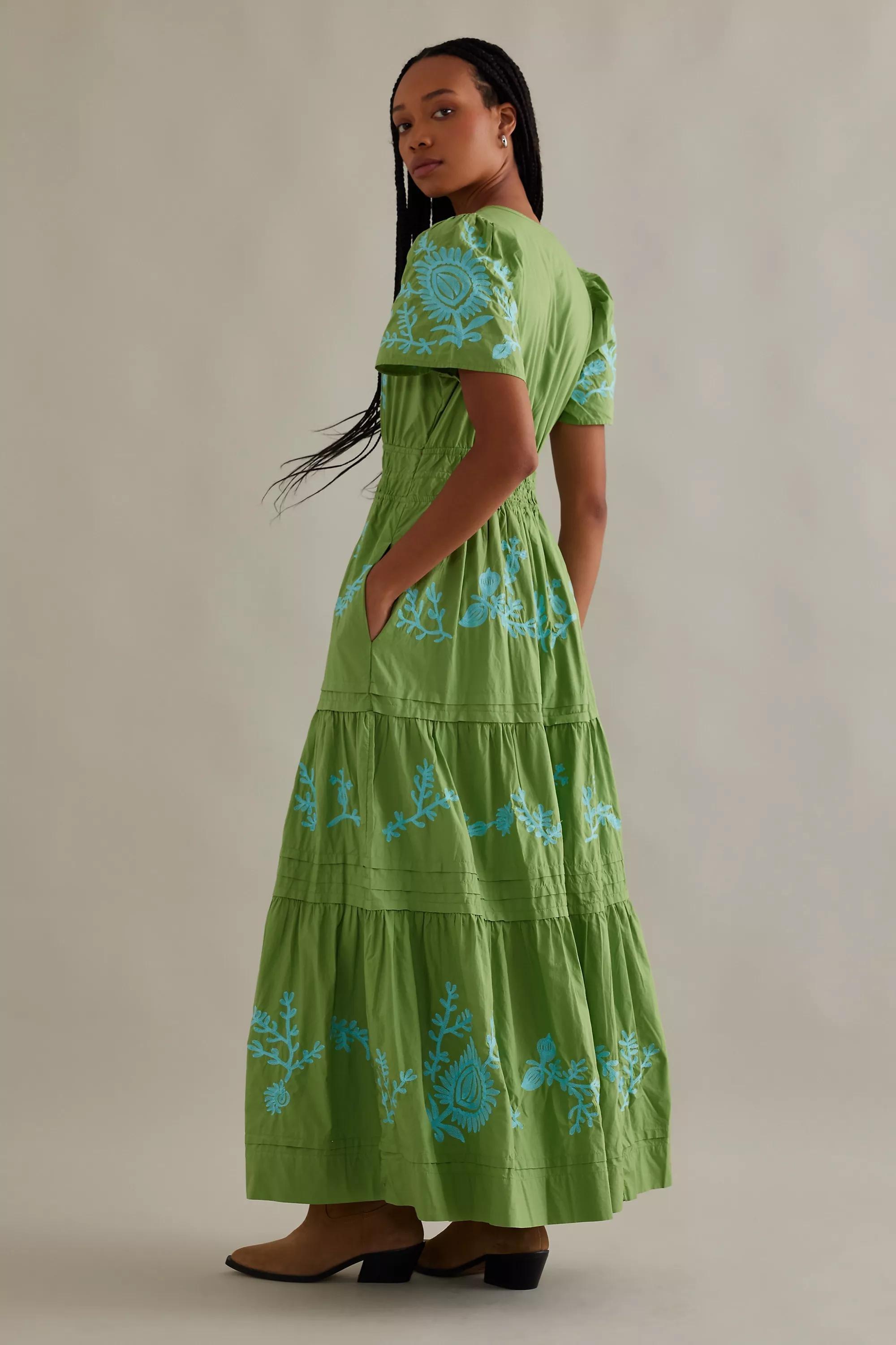 The Somerset Maxi Dress: Embroidered Edition, Green, , large image number 10