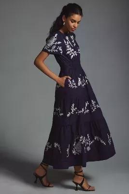 The Somerset Maxi Dress: Embroidered Edition, Navy, , large image number 1