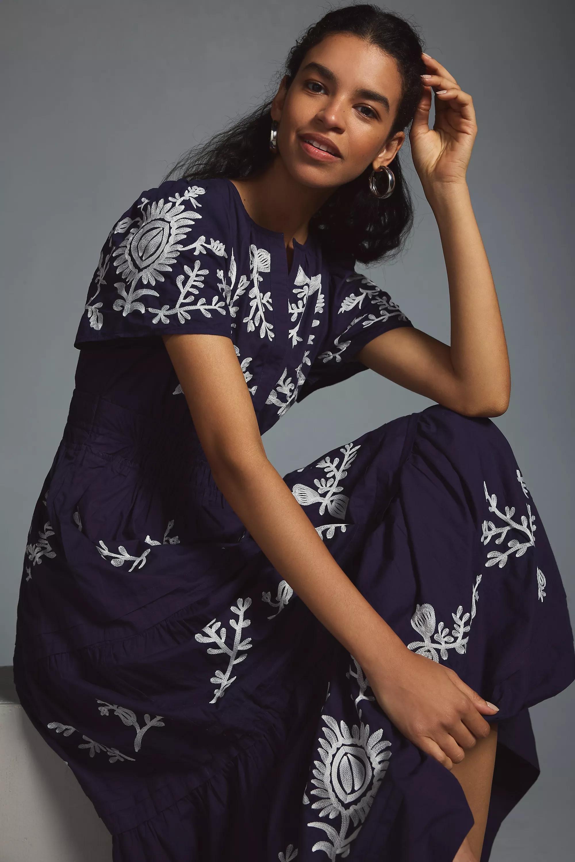 The Somerset Maxi Dress: Embroidered Edition, Navy, , large image number 2
