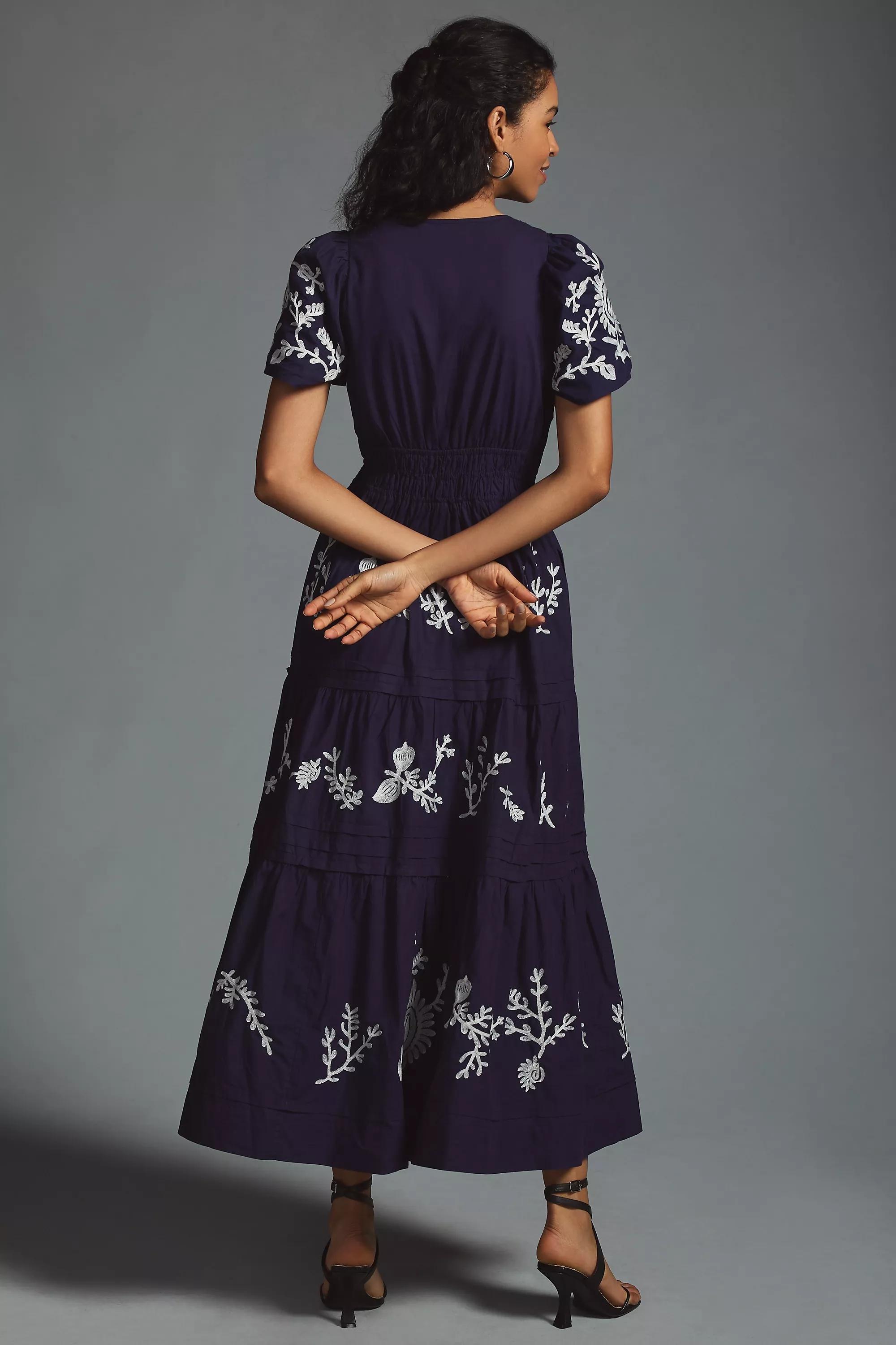 The Somerset Maxi Dress: Embroidered Edition, Navy, , large image number 5