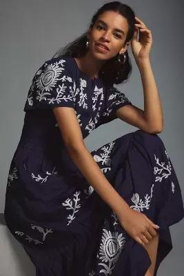 The Somerset Maxi Dress: Embroidered Edition, Navy, , large image number 7