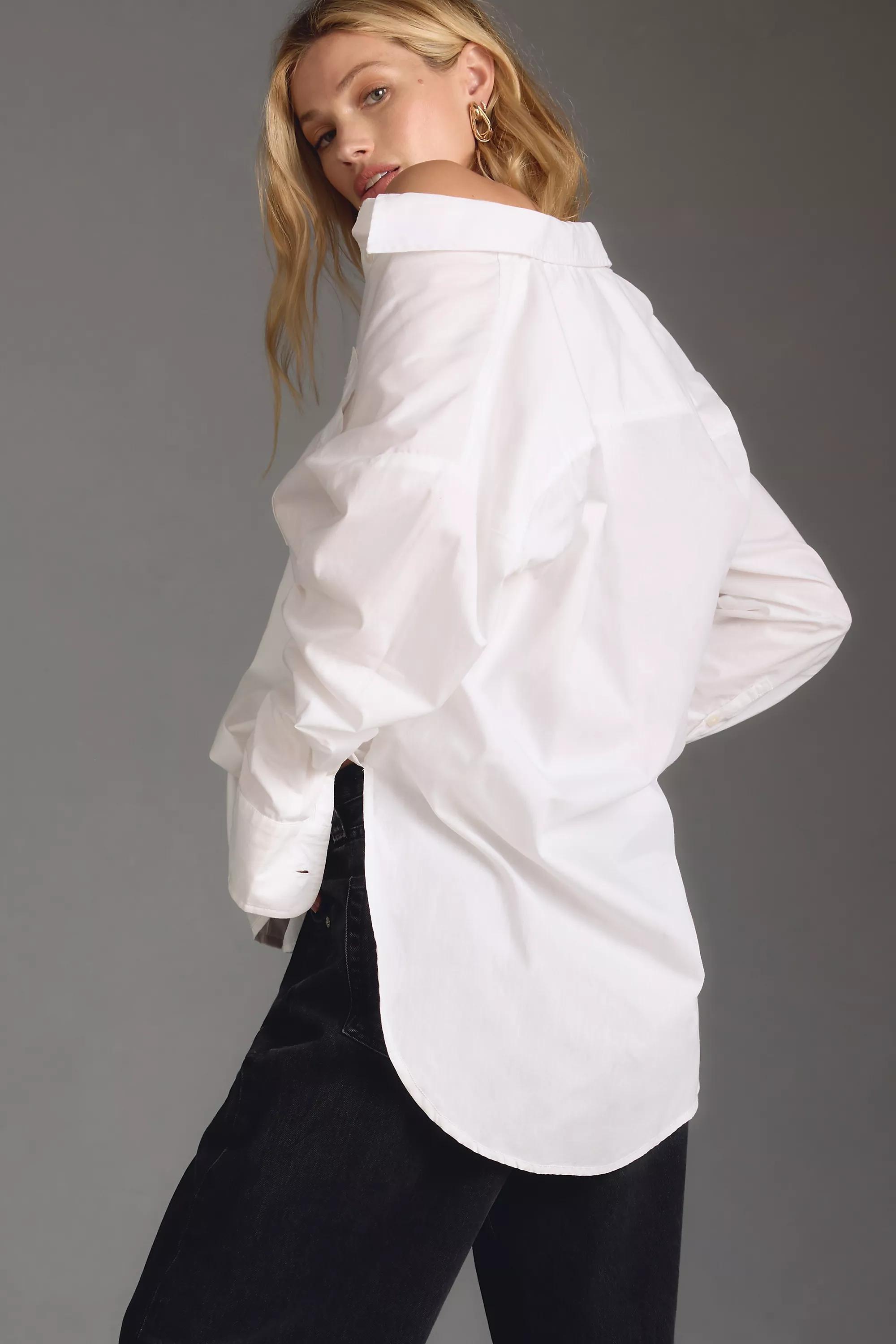 Anthropologie Plain Button Down Shirt, White, , large image number 2
