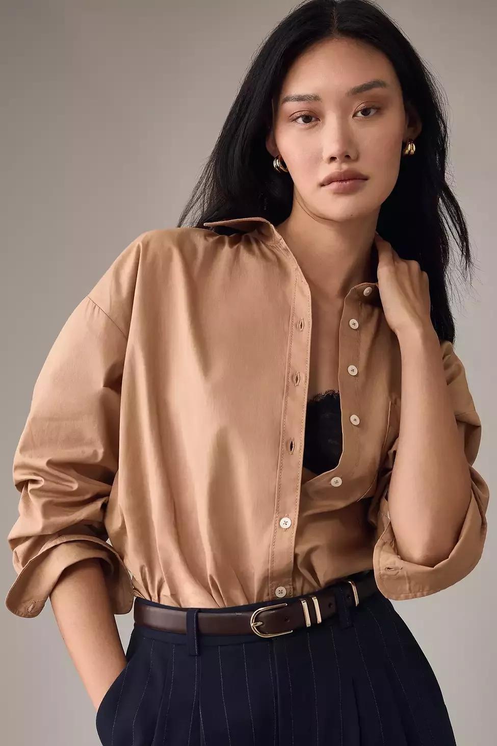 By Maeve Oversized Shirt, Beige, Beige, large image number 0