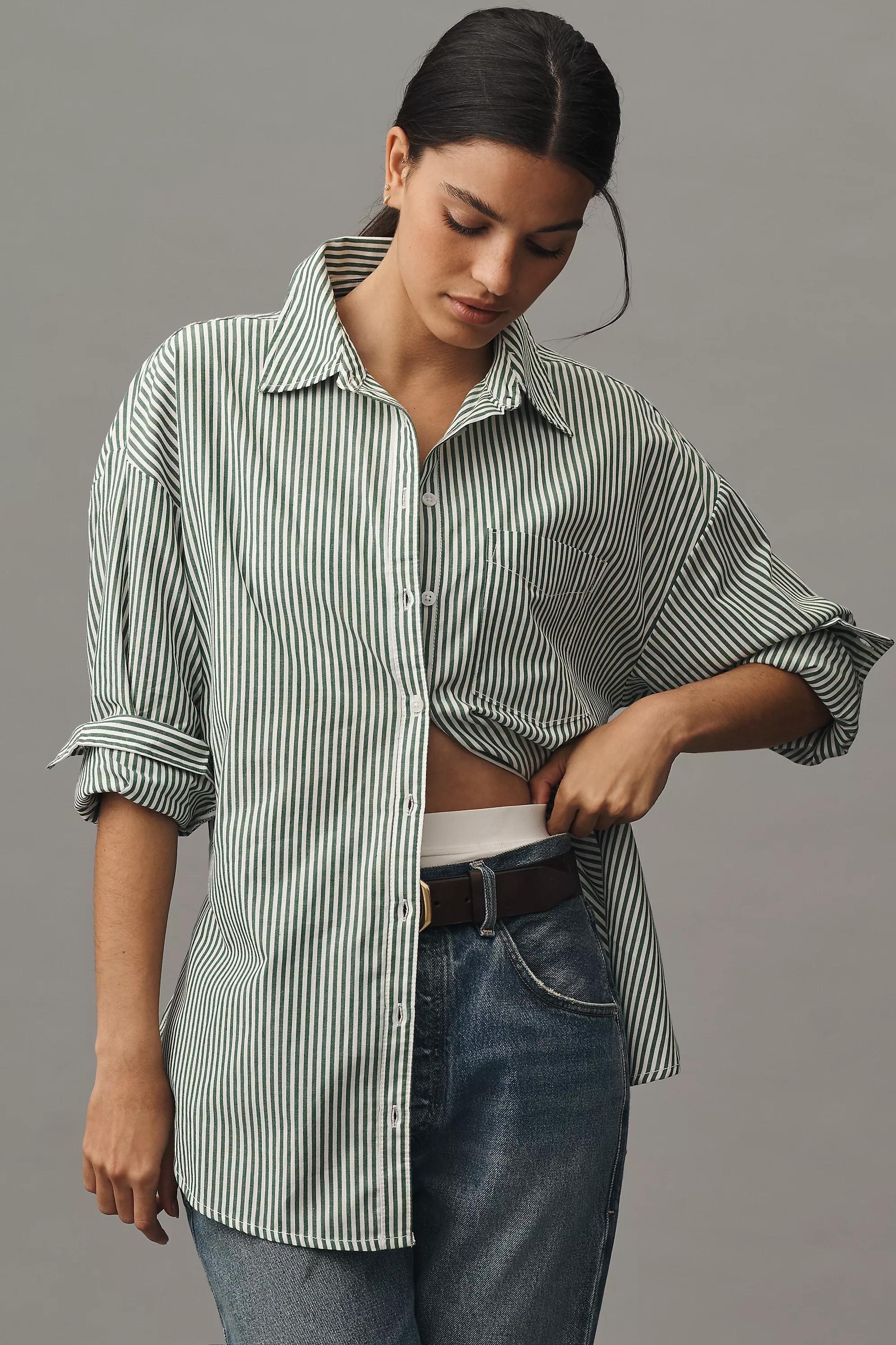 Anthropologie Striped Button Down Cropped, A501_0031, medium