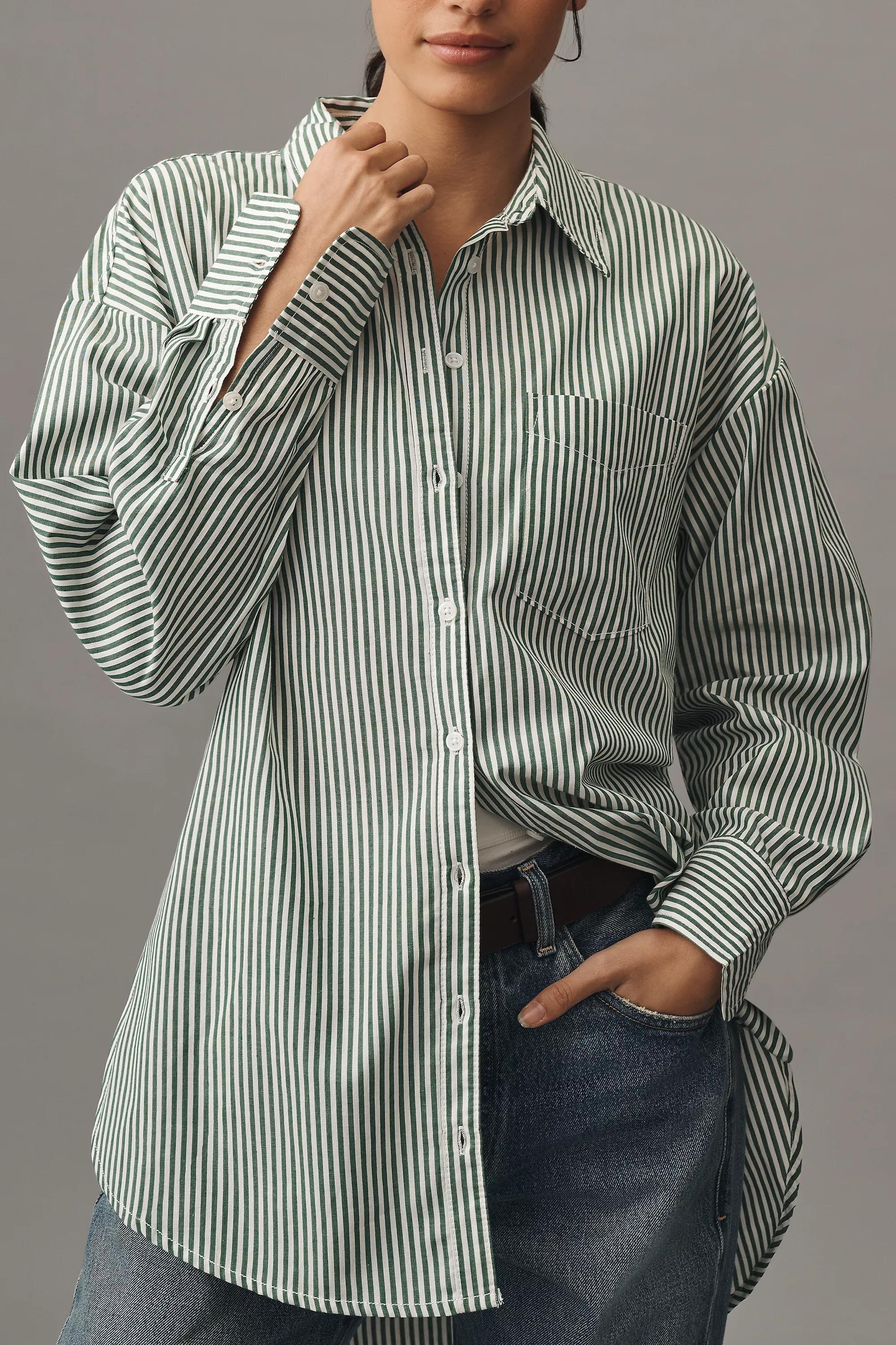 Anthropologie Striped Button Down Cropped, A501_0031, large image number 1