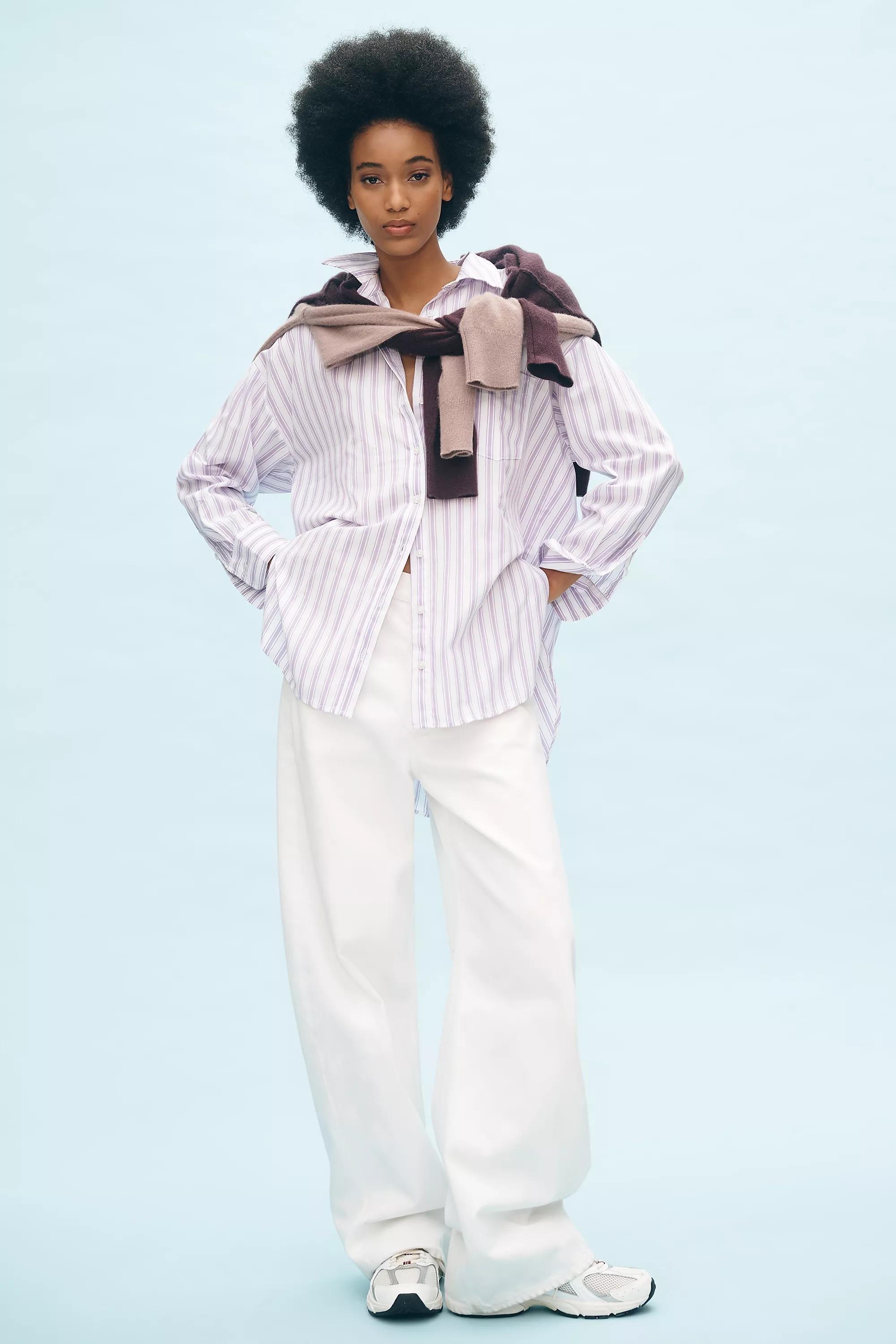 Anthropologie Striped Button Down, Lavender, , medium