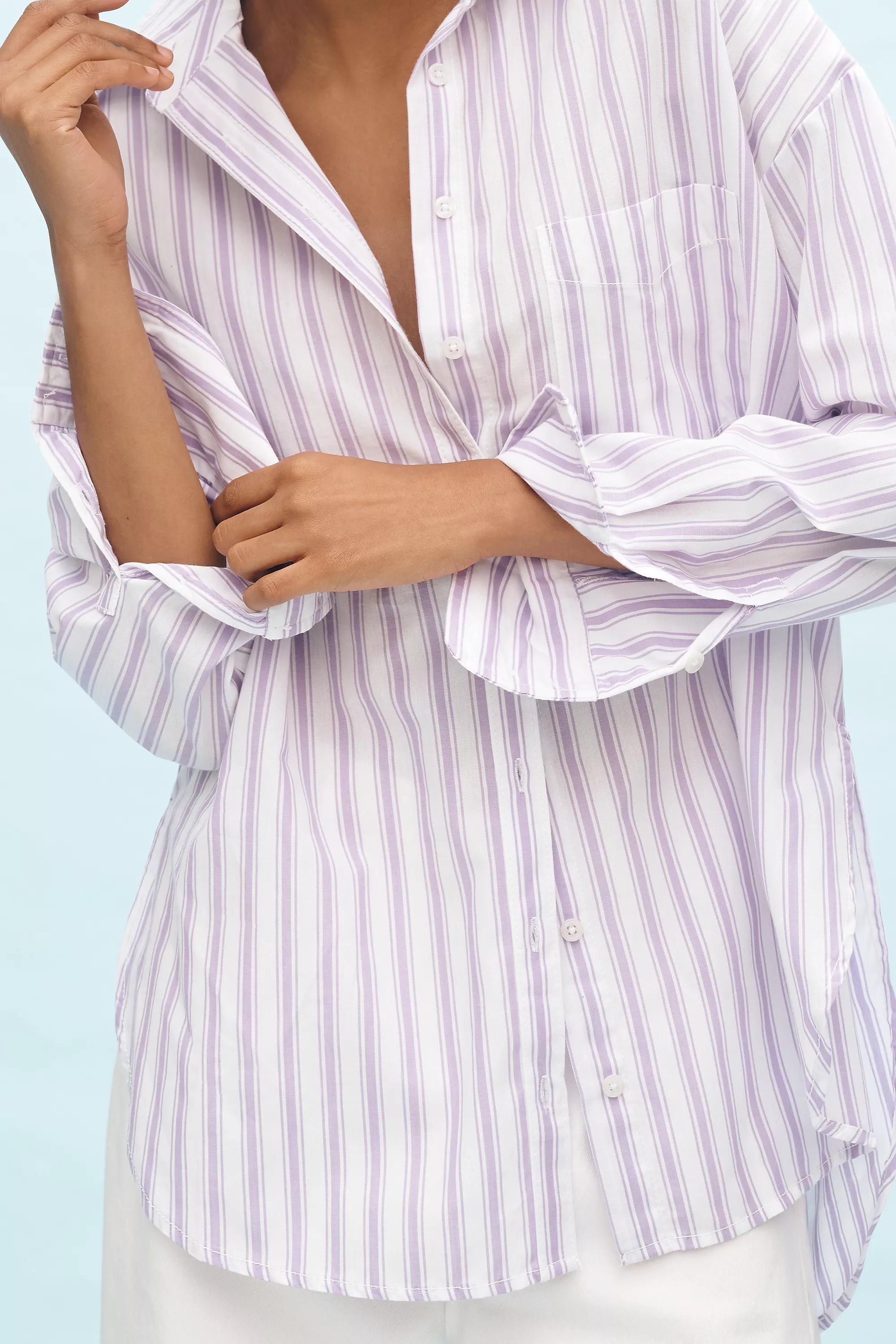 Anthropologie Striped Button Down, Lavender, , large image number 1