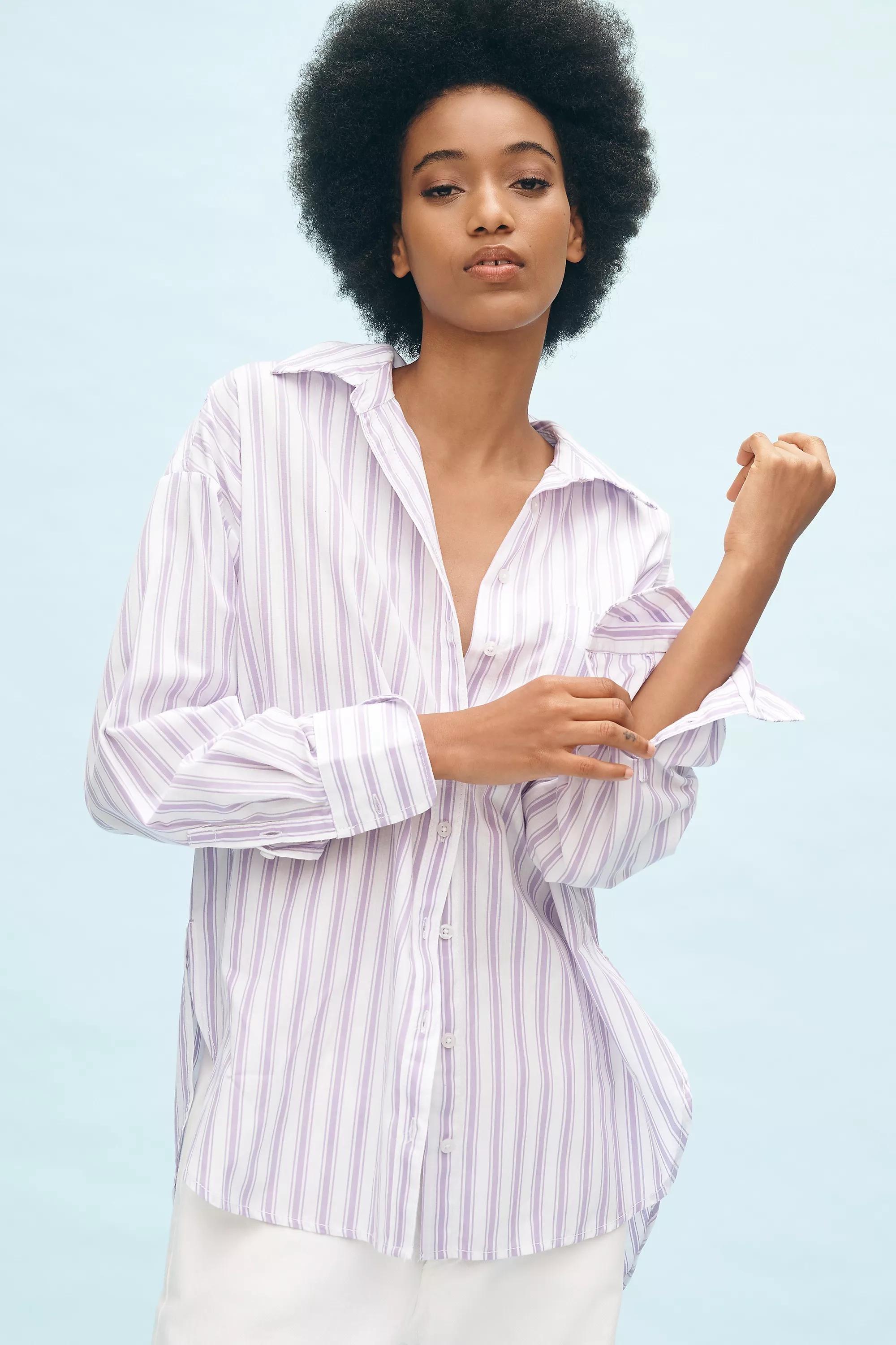 Anthropologie Striped Button Down, Lavender, , large image number 3