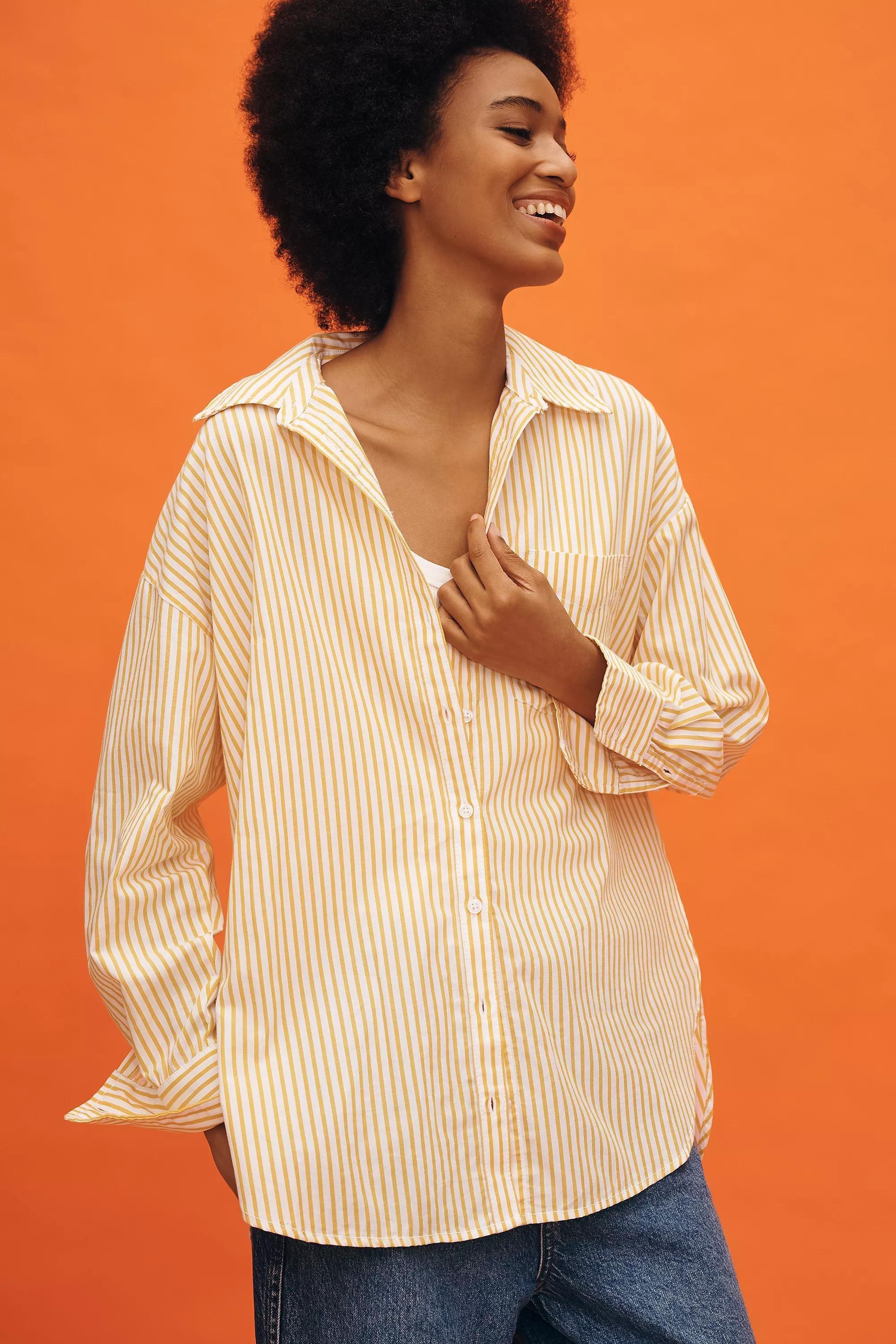 Anthropologie Striped Button Down, Yellow, , large image number 1
