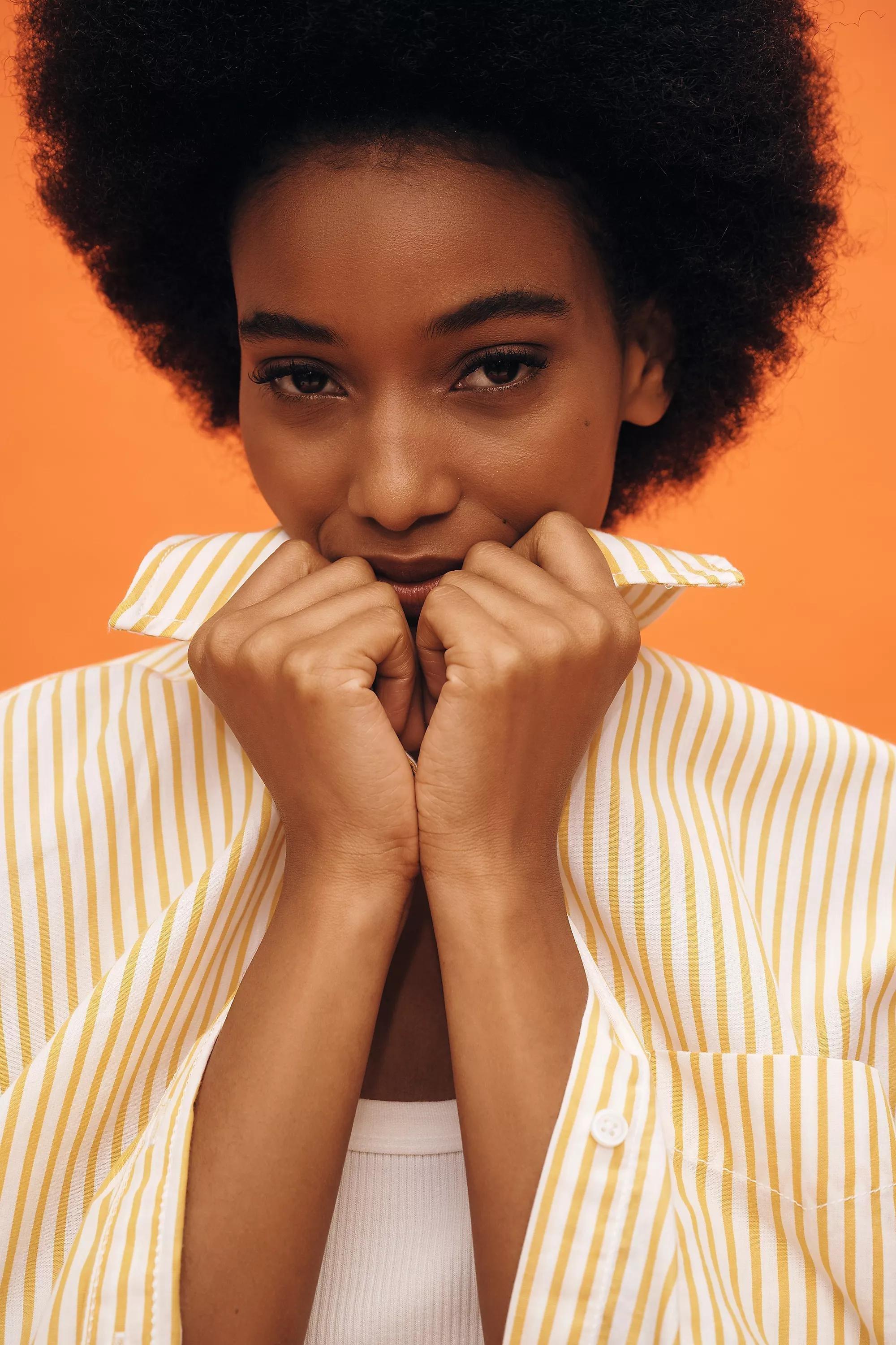 Anthropologie Striped Button Down, Yellow, A501_0072, large image number 3