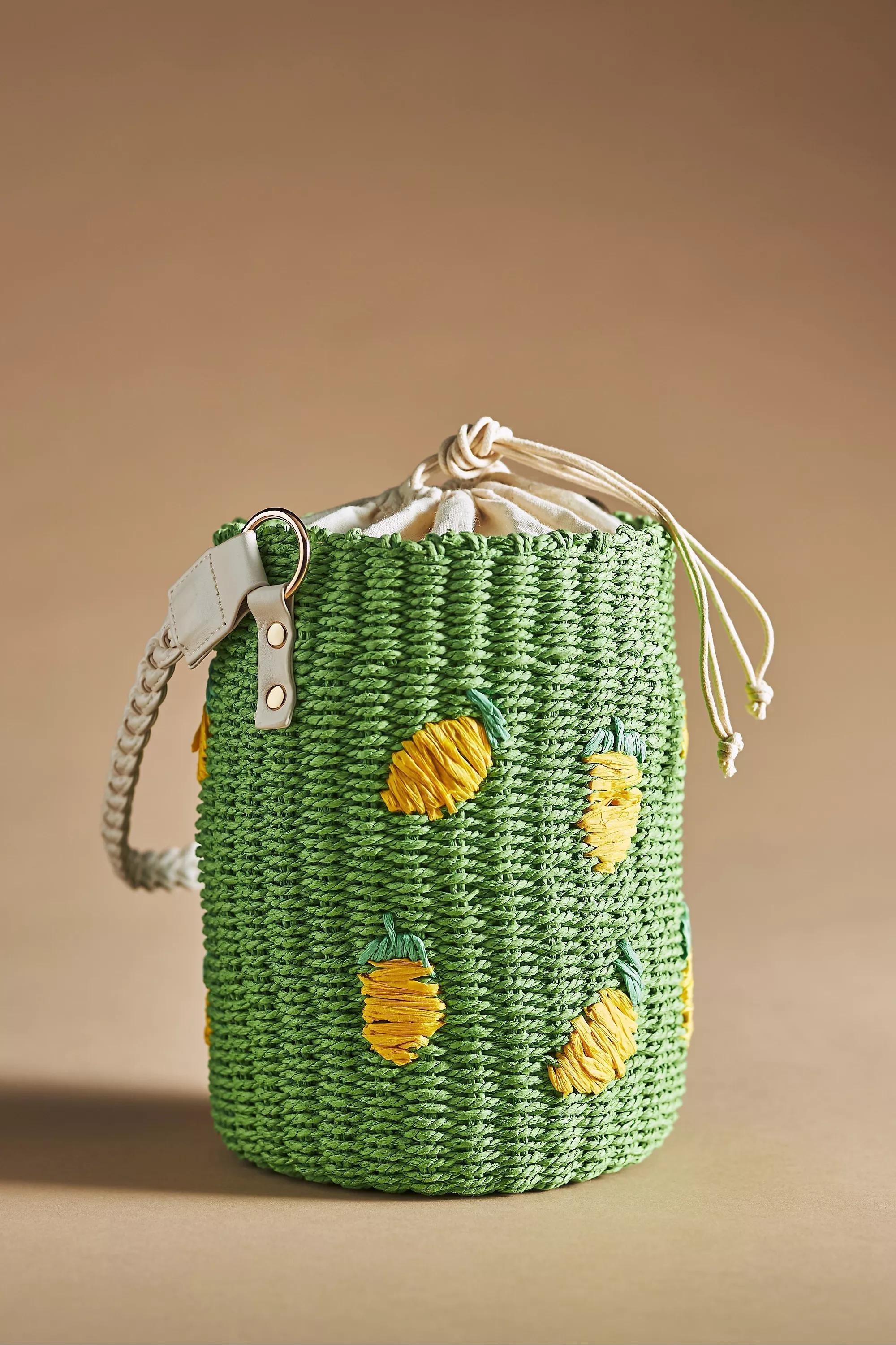 By Anthropologie Fruit Raffia Satchel, Green, , medium