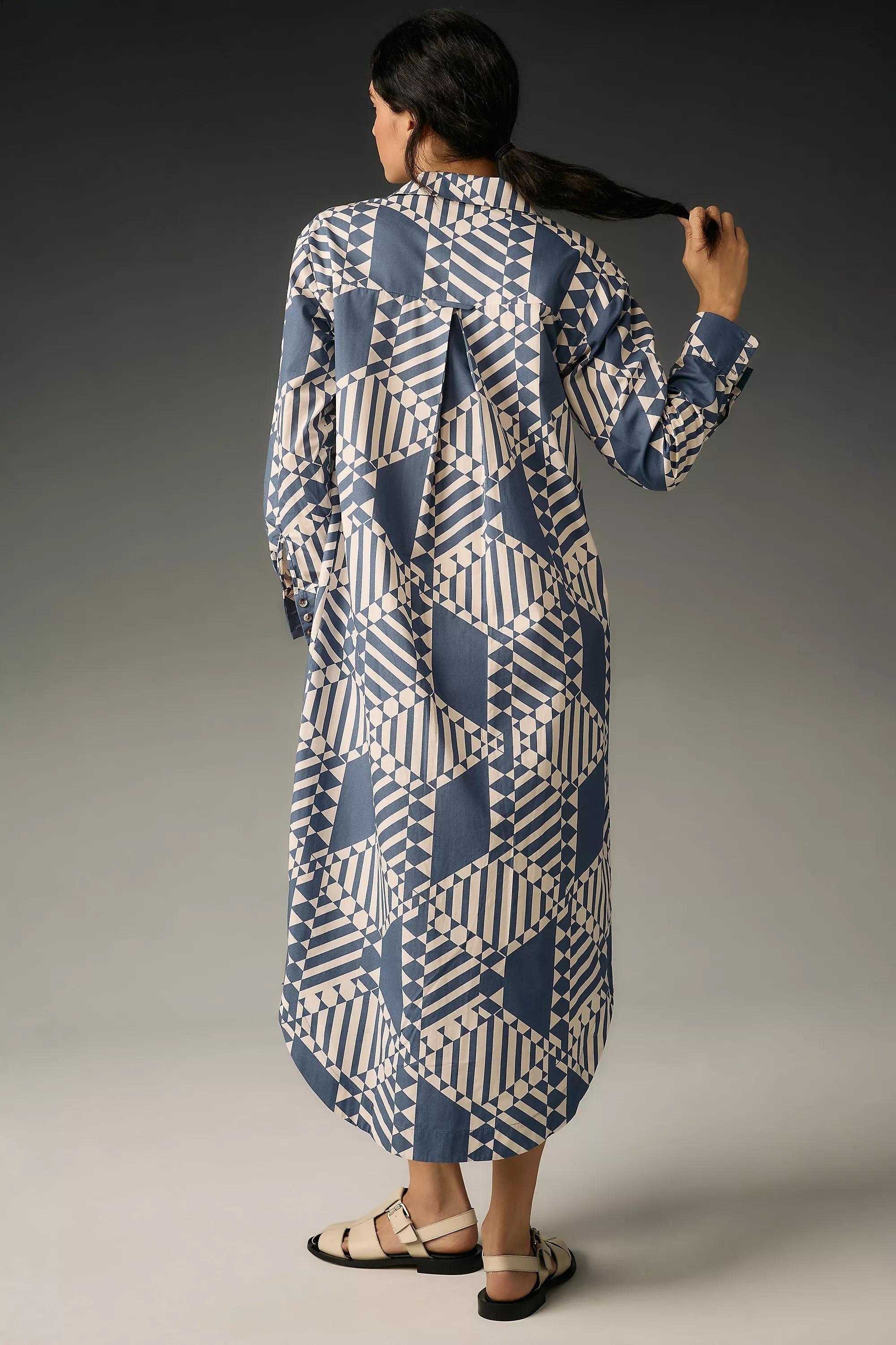 By Anthropologie Long-Sleeve Shirt Dress, Blue, , large image number 2